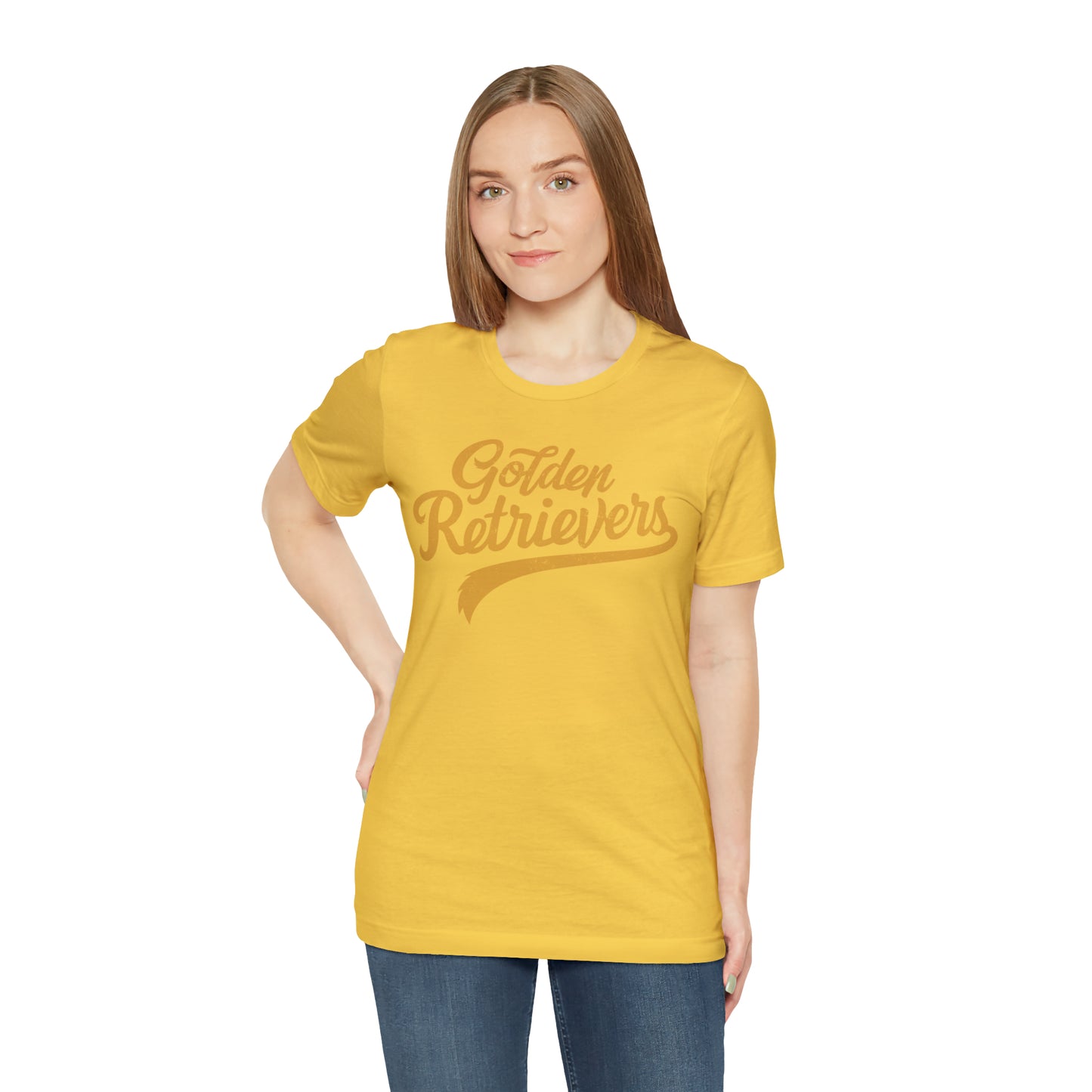 Golden Retrievers Script Unisex Tee, with Distressed Gold Print