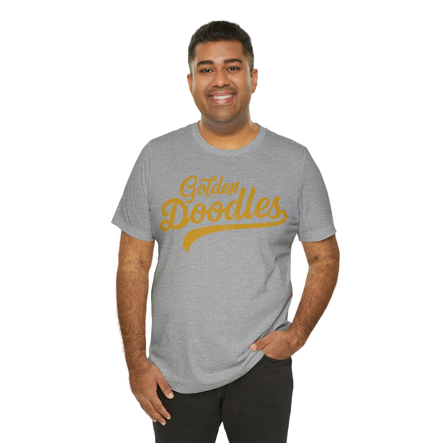 Golden Doodles, Unisex Short Sleeve Tee, Distressed Gold Print