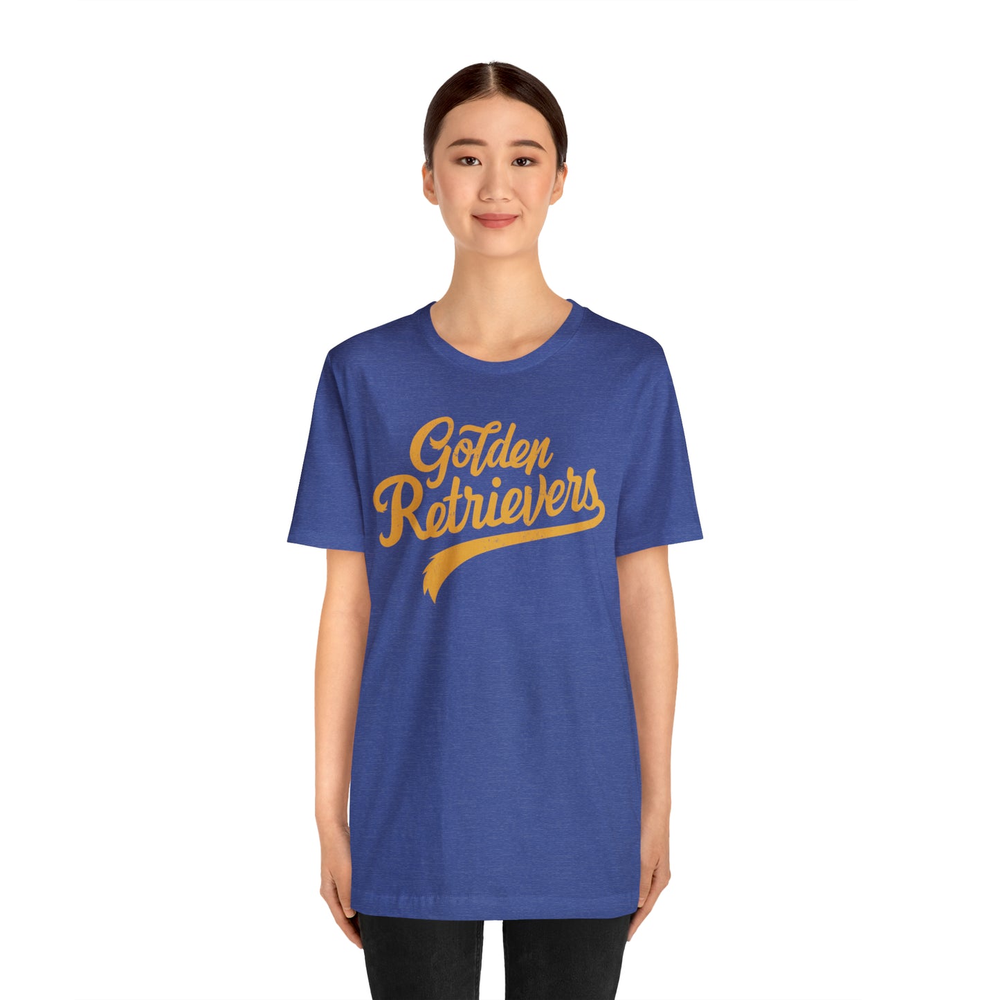 Golden Retrievers Script Unisex Tee, with Distressed Gold Print