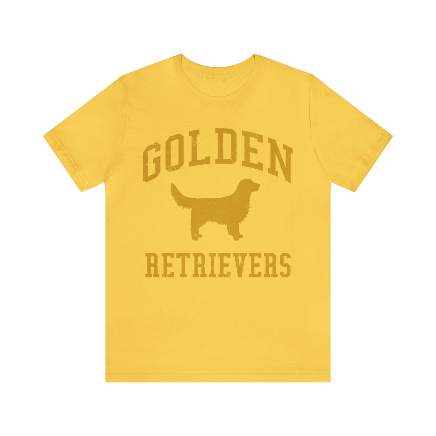 Golden Retrievers Collegiate Unisex Tee, with Distressed Gold Print