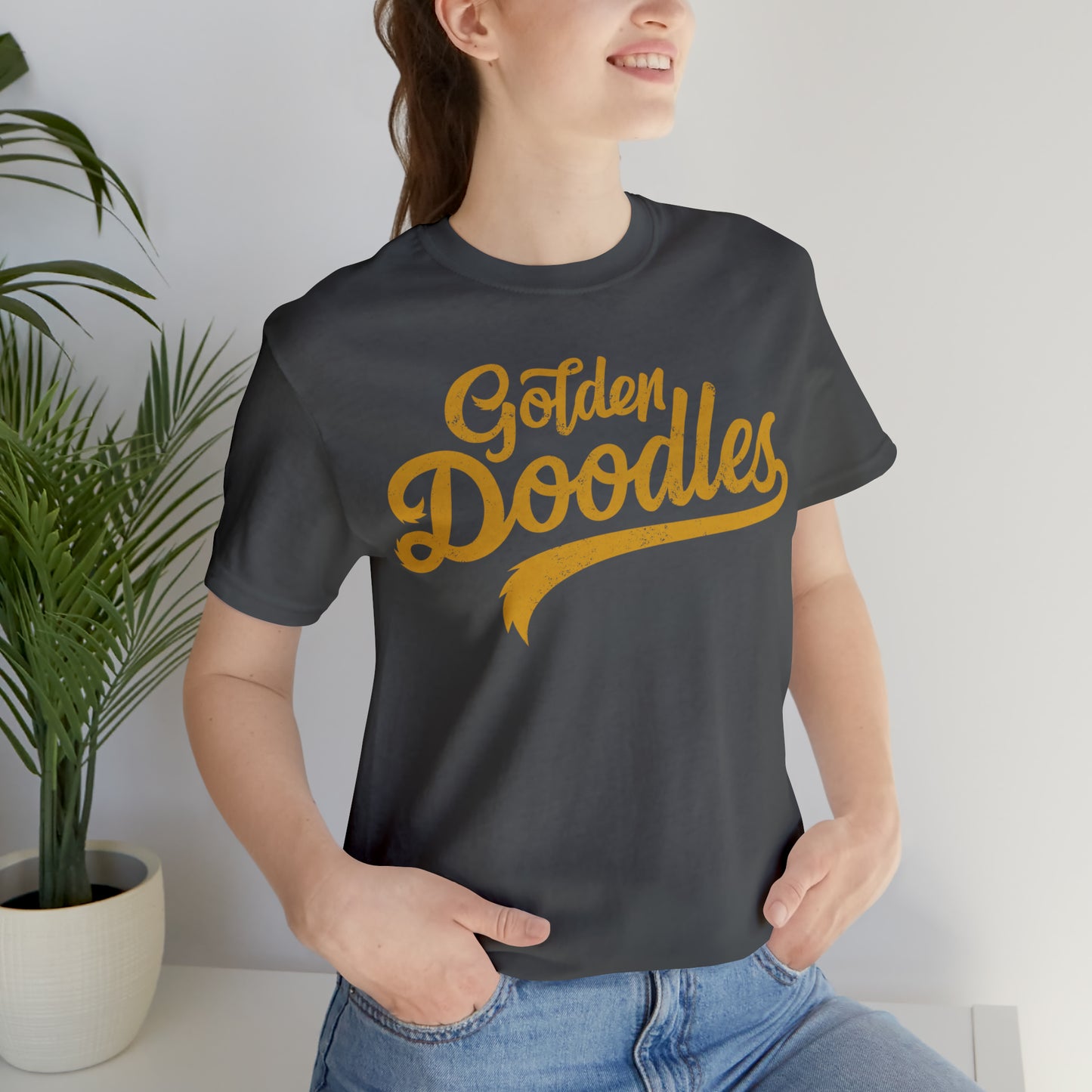 Golden Doodles, Unisex Short Sleeve Tee, Distressed Gold Print