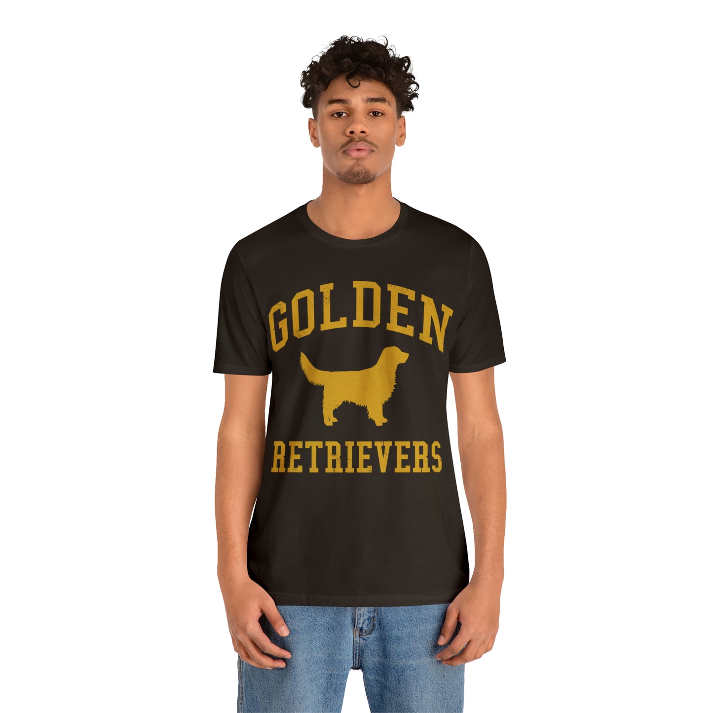 Golden Retrievers Collegiate Unisex Tee, with Distressed Gold Print