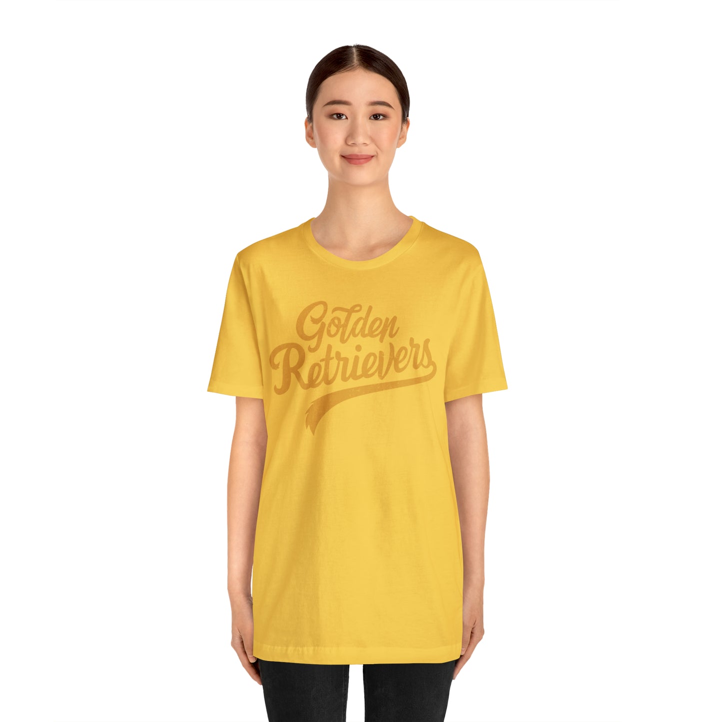 Golden Retrievers Script Unisex Tee, with Distressed Gold Print