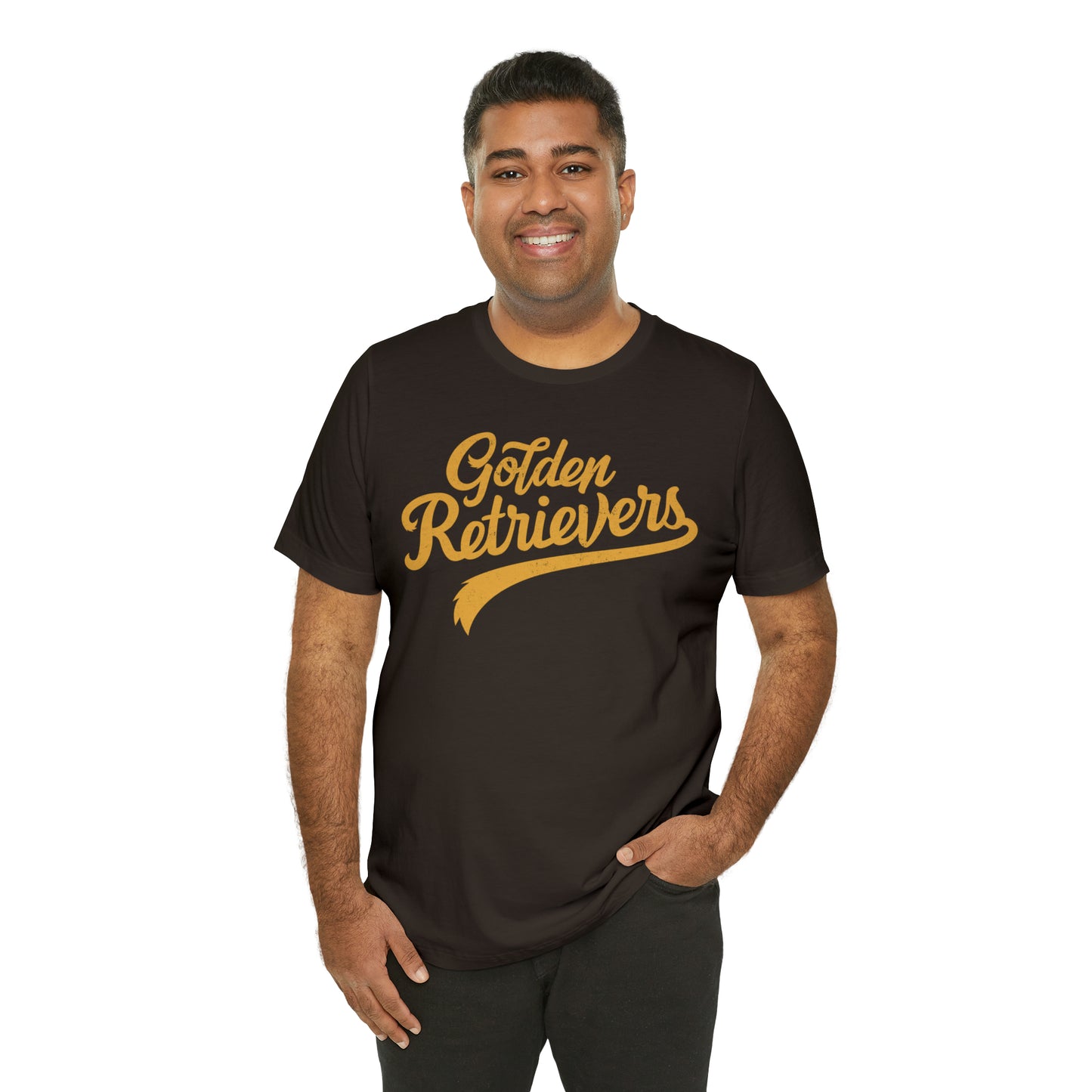 Golden Retrievers Script Unisex Tee, with Distressed Gold Print