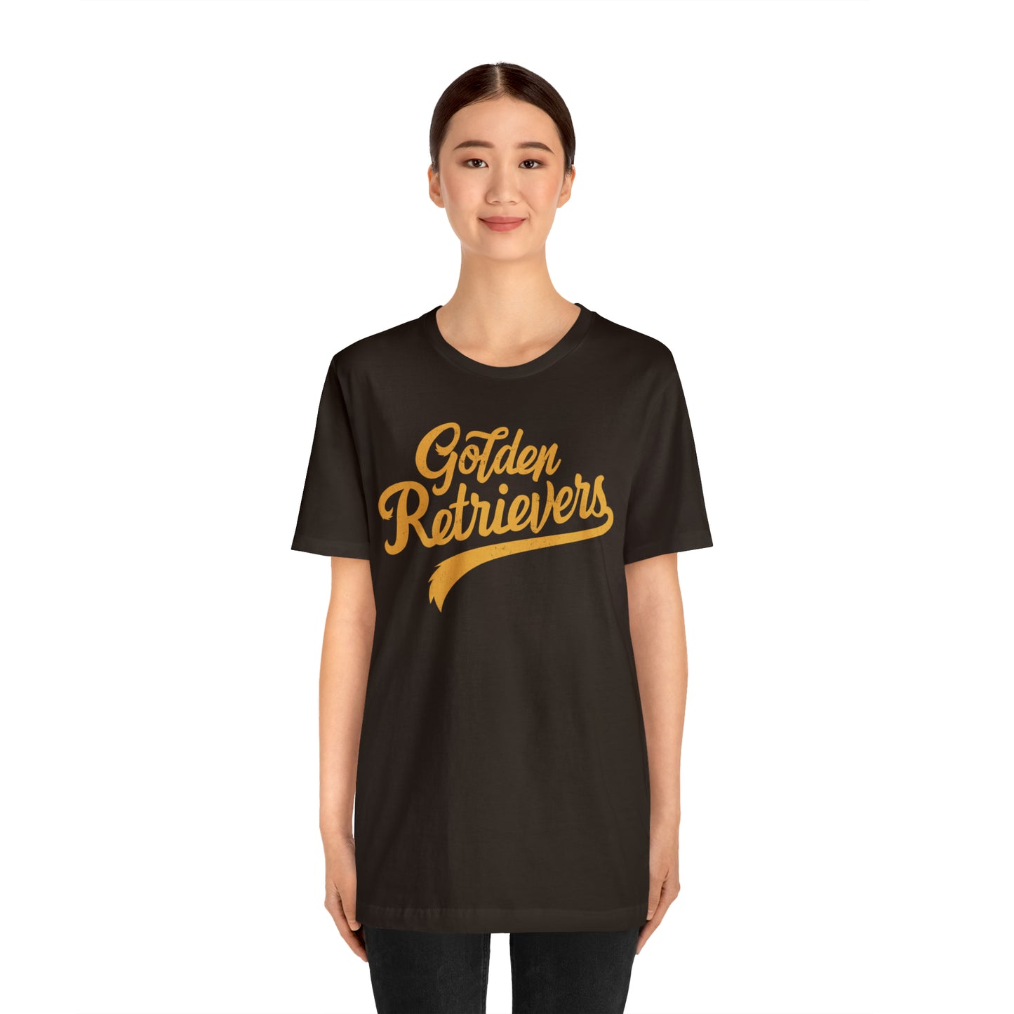 Golden Retrievers Script Unisex Tee, with Distressed Gold Print