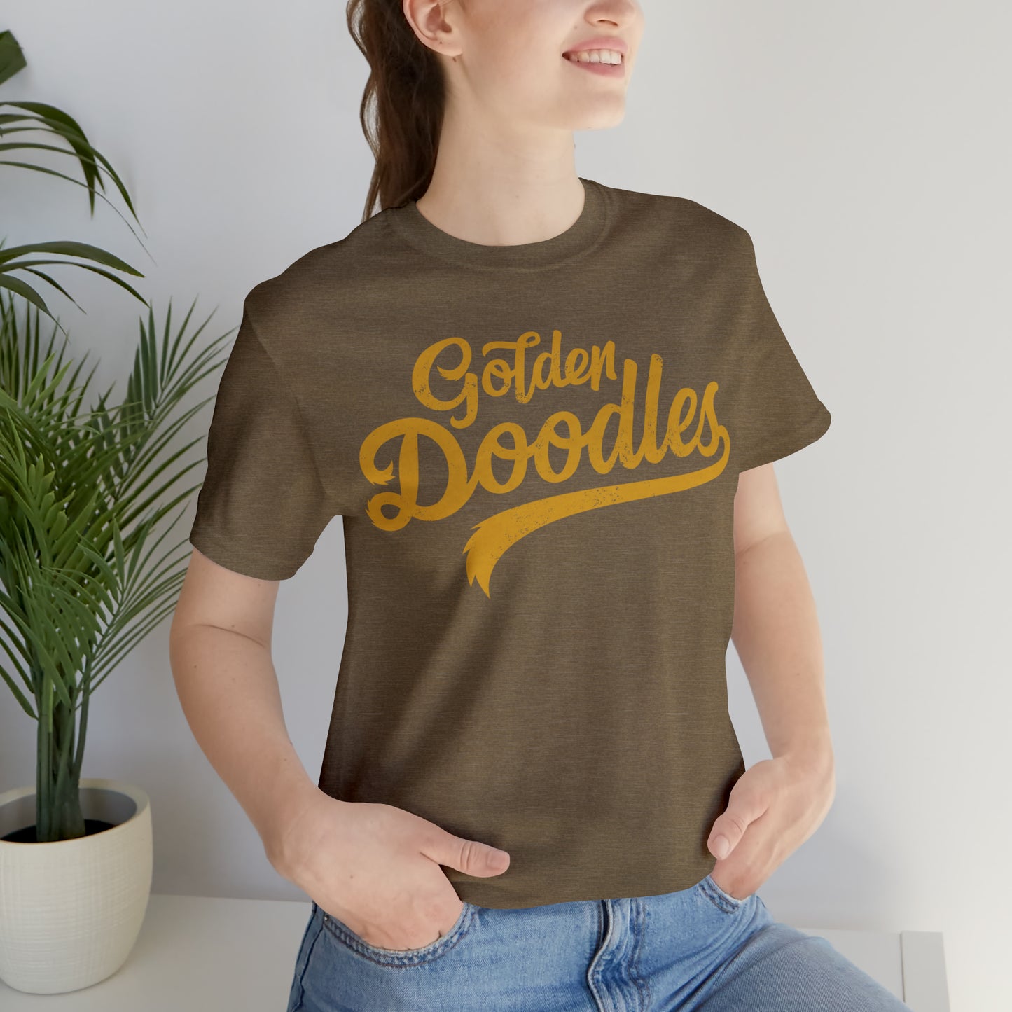 Golden Doodles, Unisex Short Sleeve Tee, Distressed Gold Print