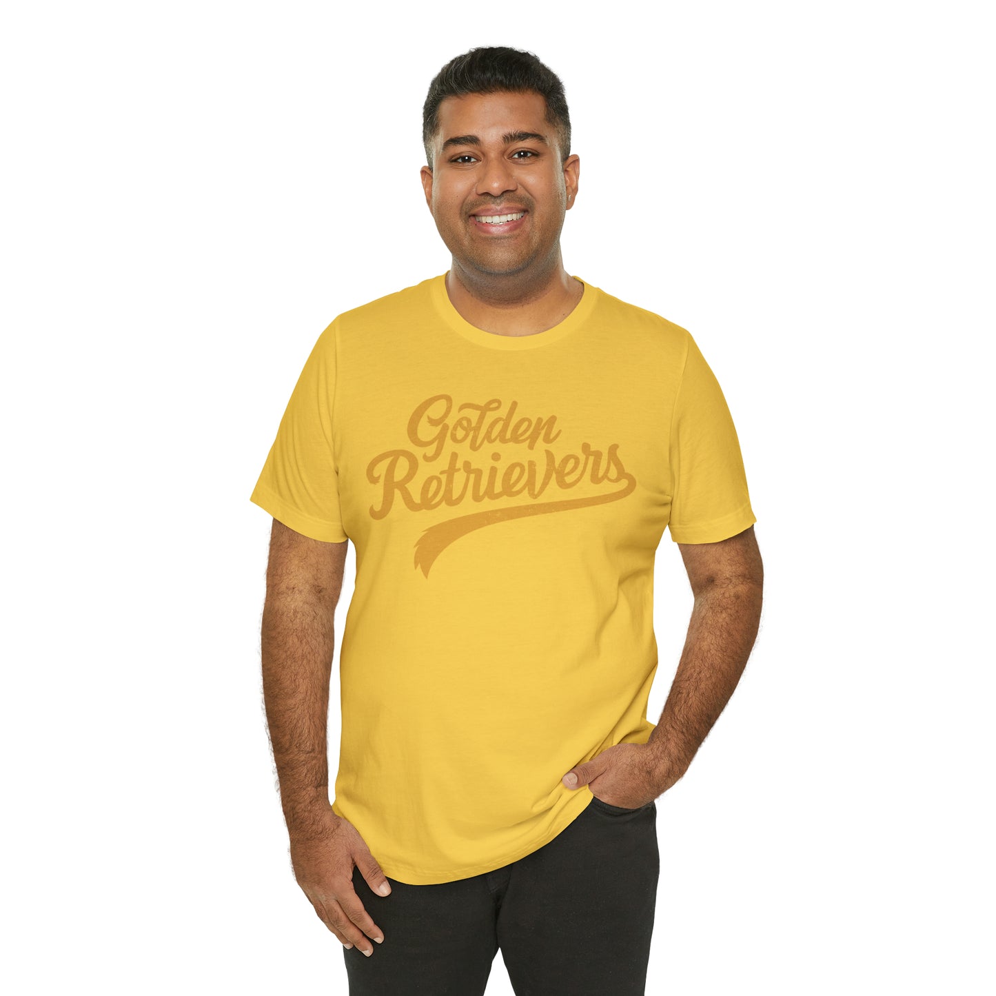 Golden Retrievers Script Unisex Tee, with Distressed Gold Print