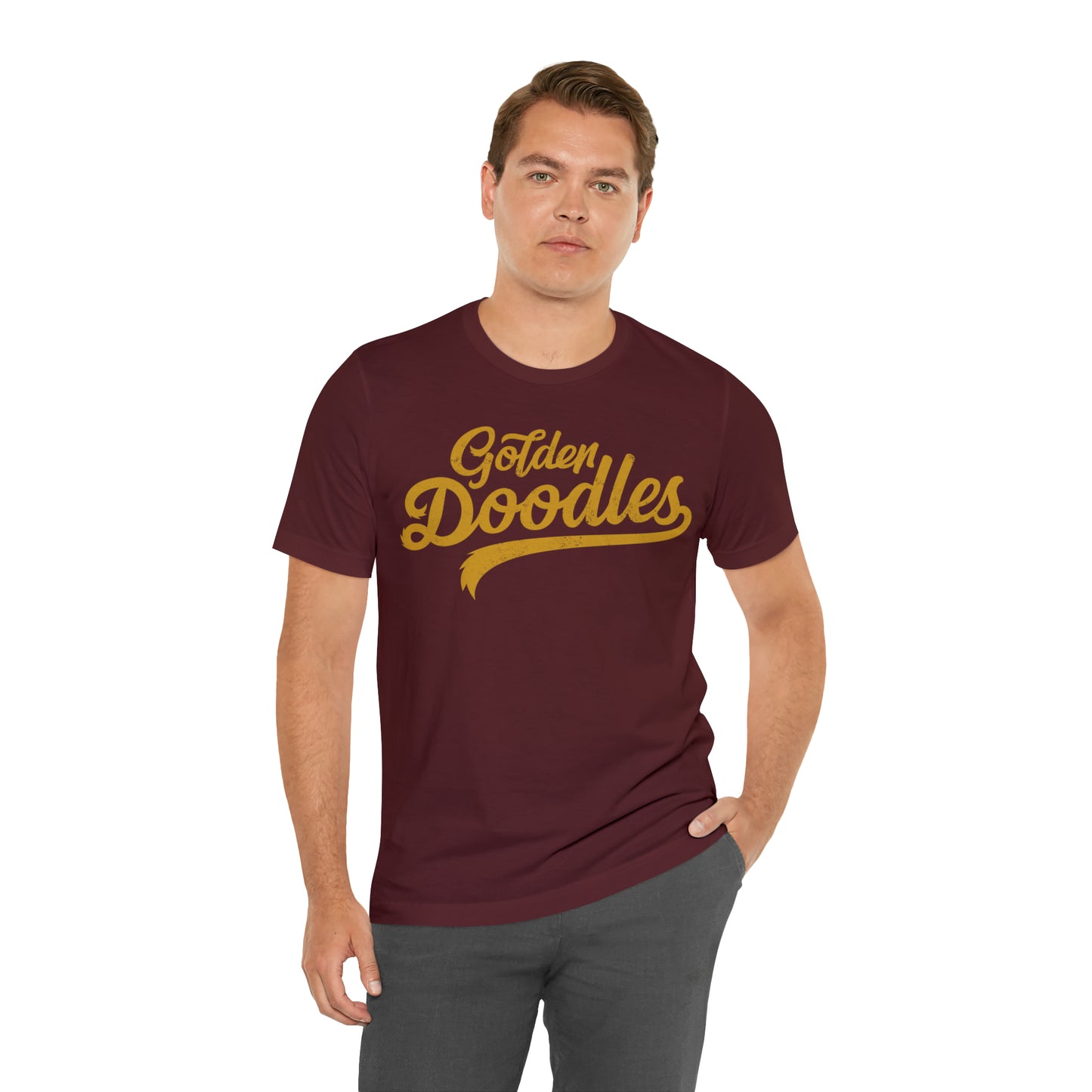 Golden Doodles, Unisex Short Sleeve Tee, Distressed Gold Print