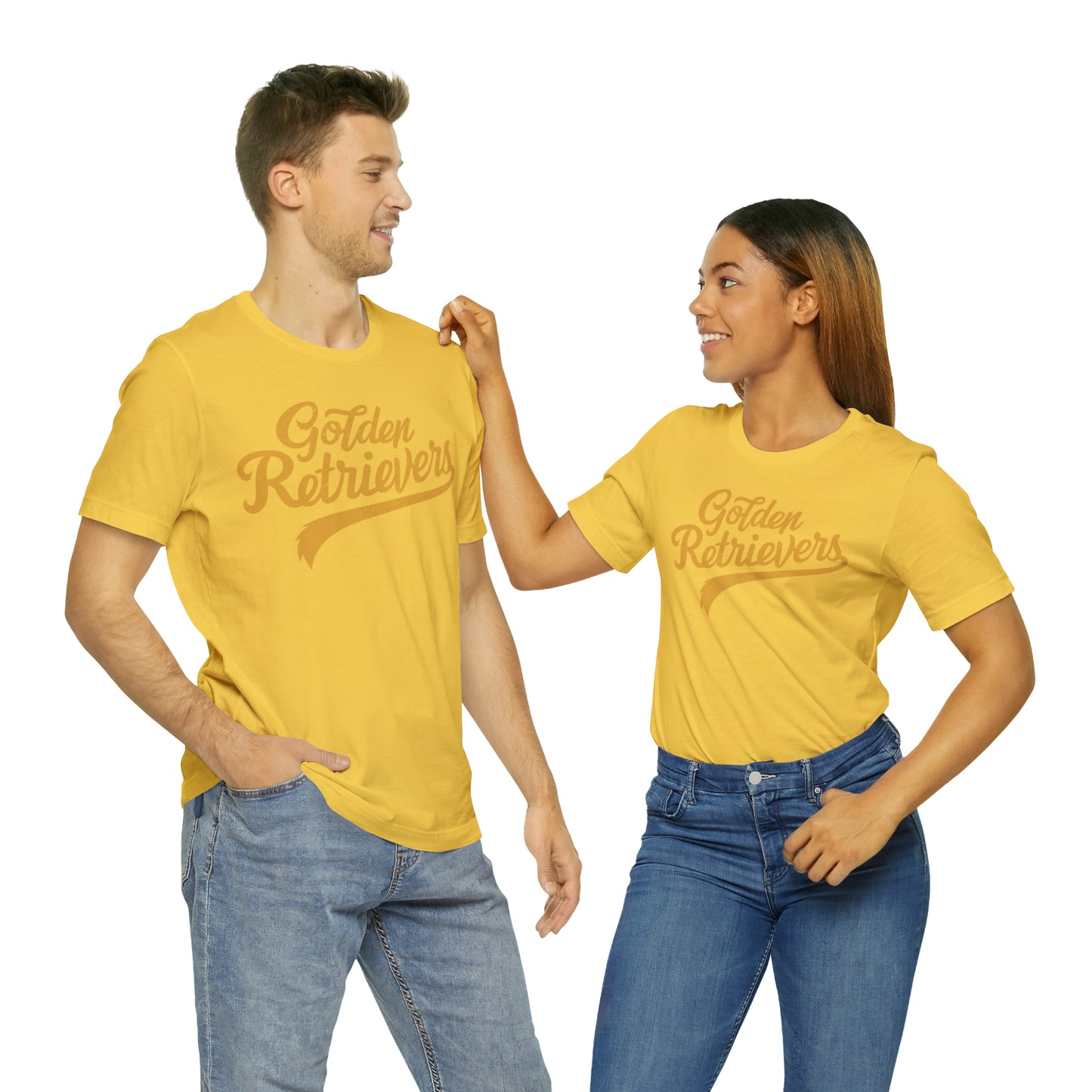 Golden Retrievers Script Unisex Tee, with Distressed Gold Print