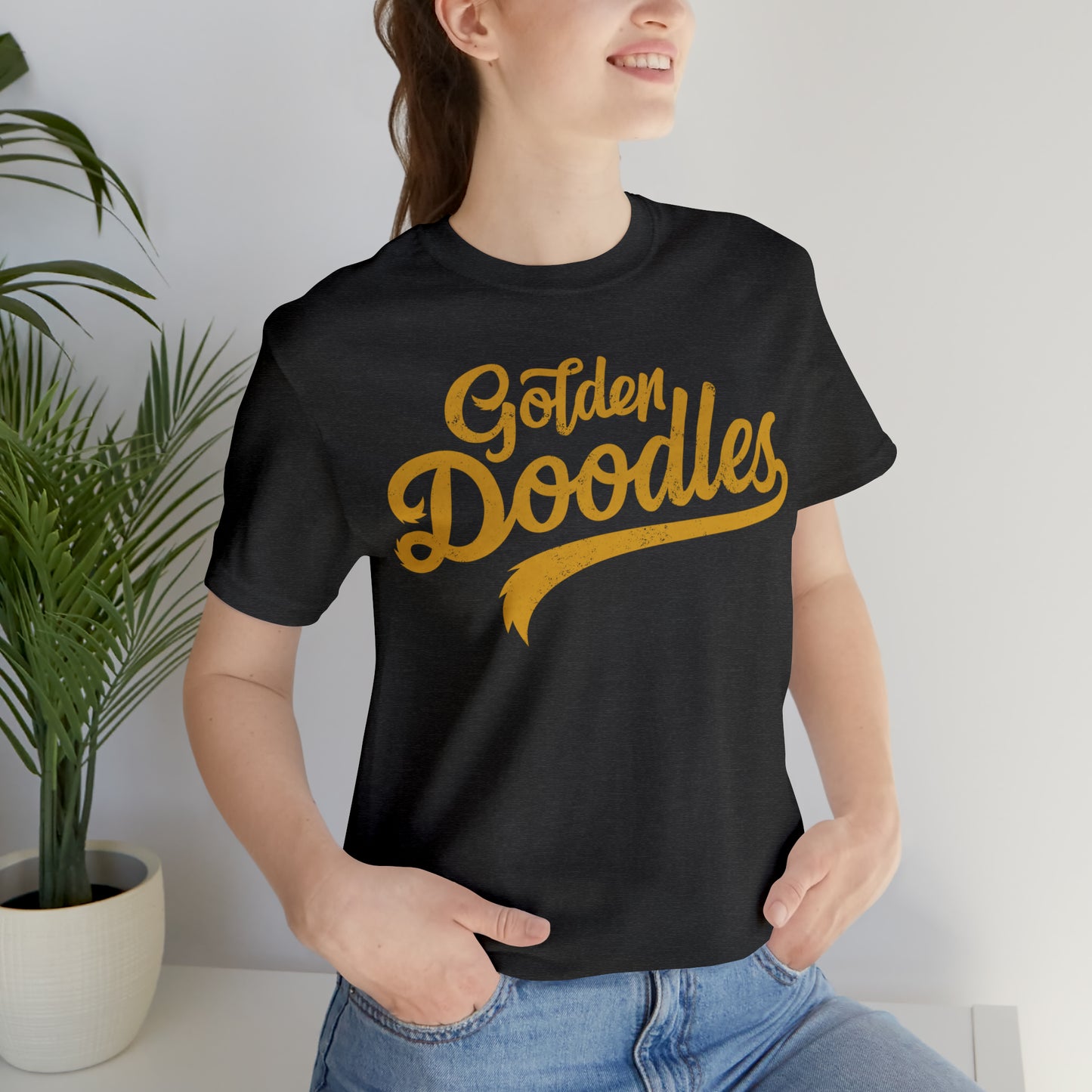 Golden Doodles, Unisex Short Sleeve Tee, Distressed Gold Print