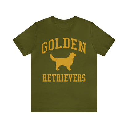 Golden Retrievers Collegiate Unisex Tee, with Distressed Gold Print