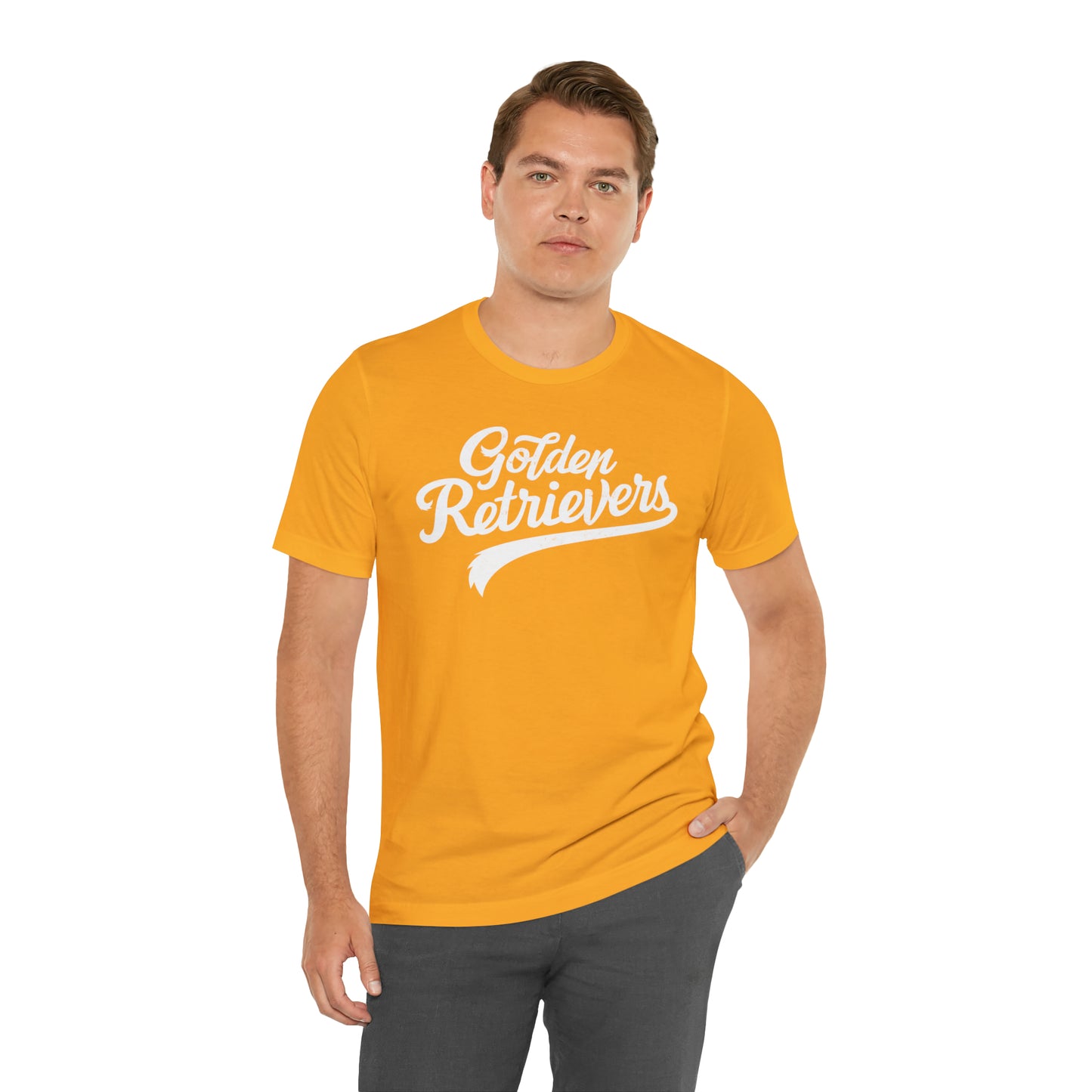 Golden Retrievers Script Unisex Tee, with Distressed White Print