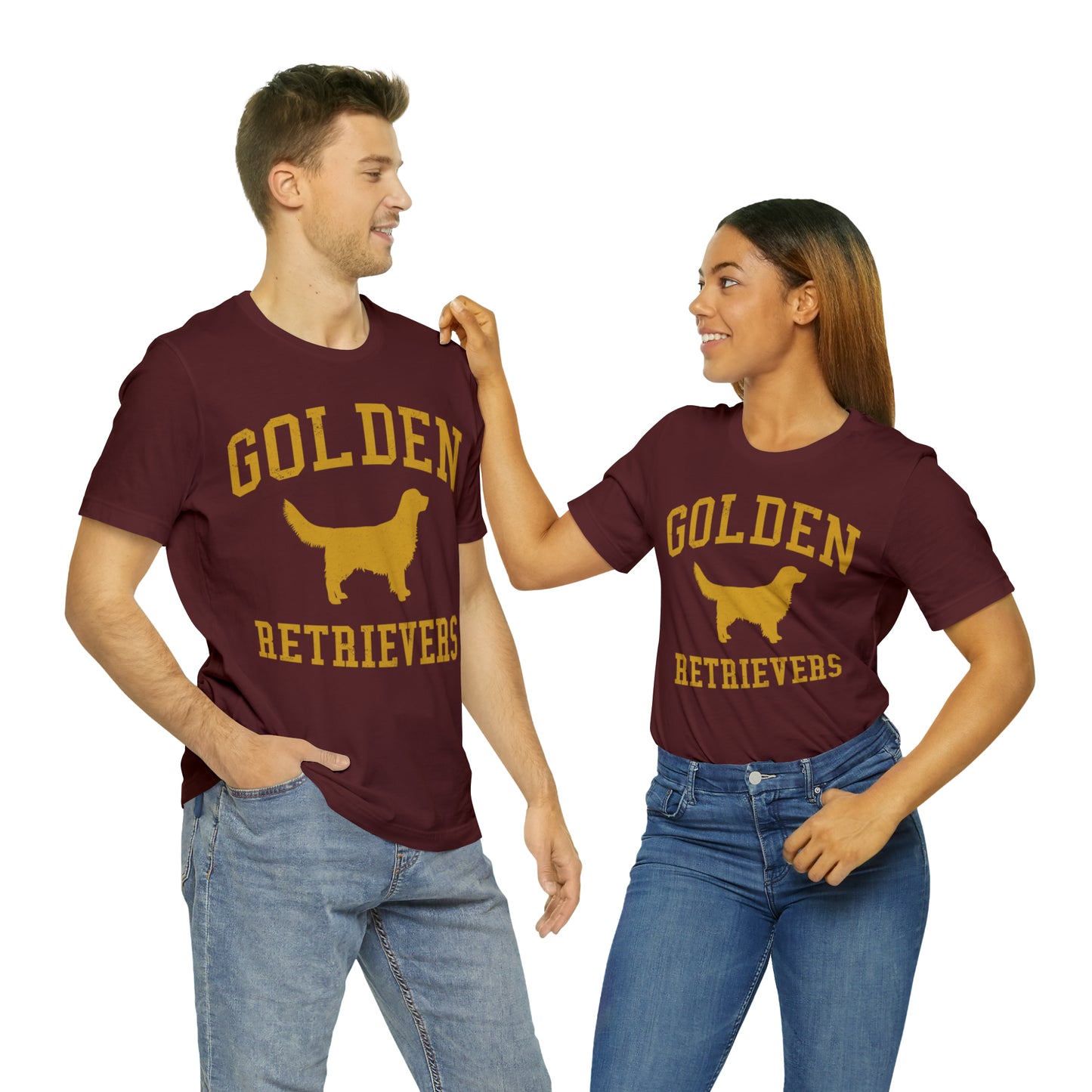 Golden Retrievers Collegiate Unisex Tee, with Distressed Gold Print