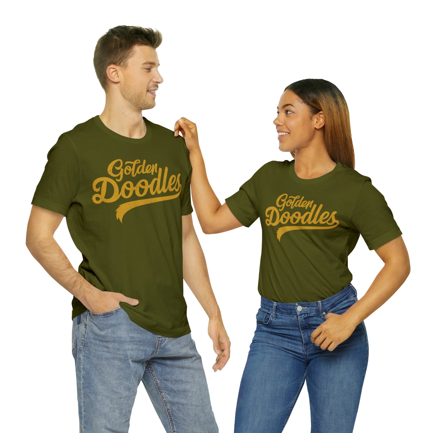 Golden Doodles, Unisex Short Sleeve Tee, Distressed Gold Print