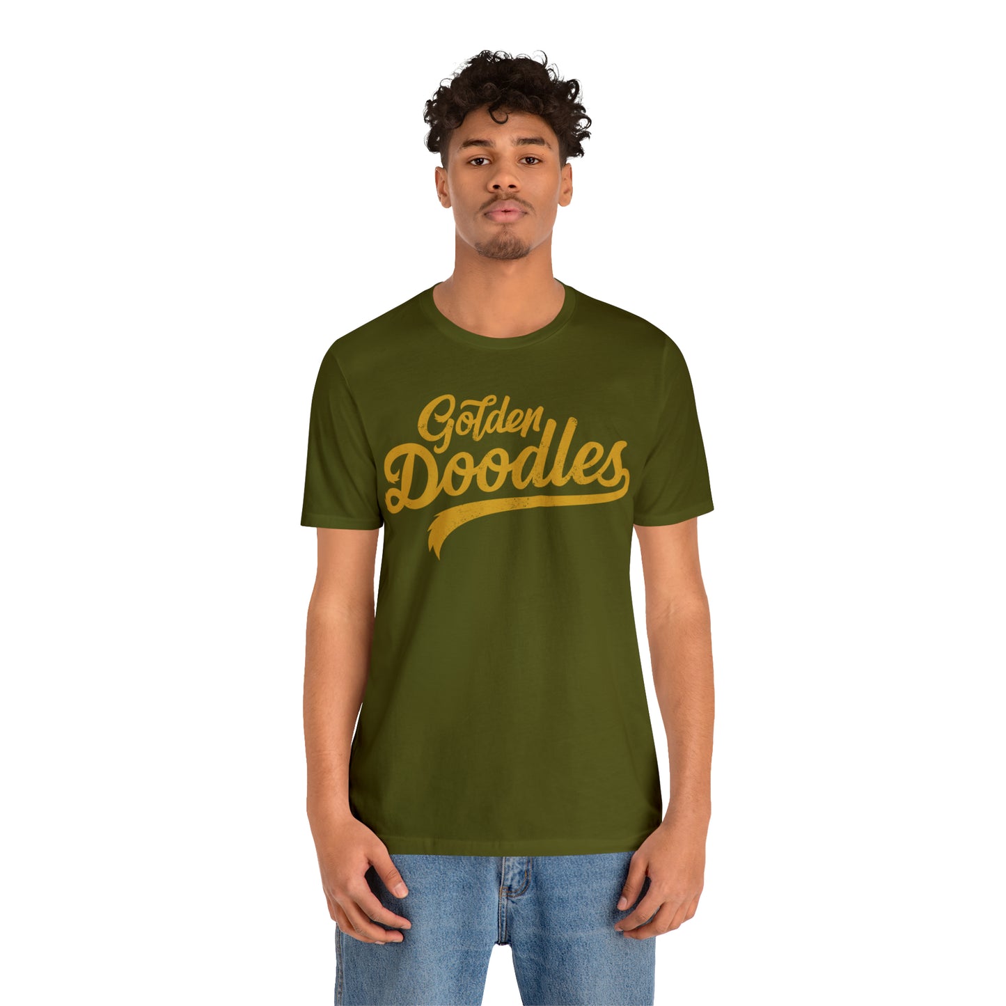 Golden Doodles, Unisex Short Sleeve Tee, Distressed Gold Print