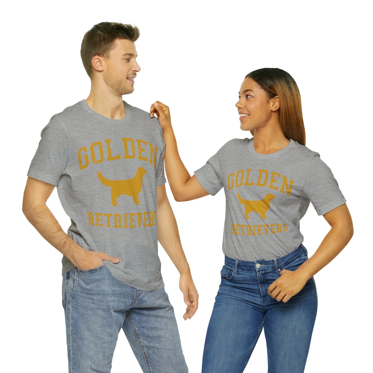 Golden Retrievers Collegiate Unisex Tee, with Distressed Gold Print