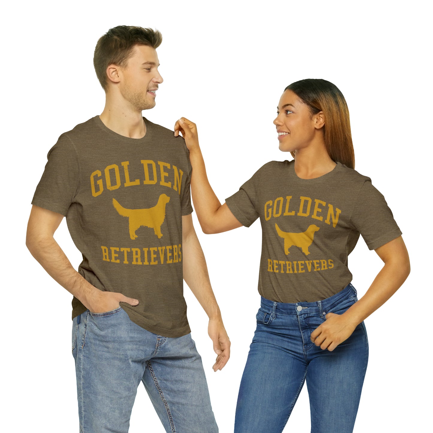 Golden Retrievers Collegiate Unisex Tee, with Distressed Gold Print