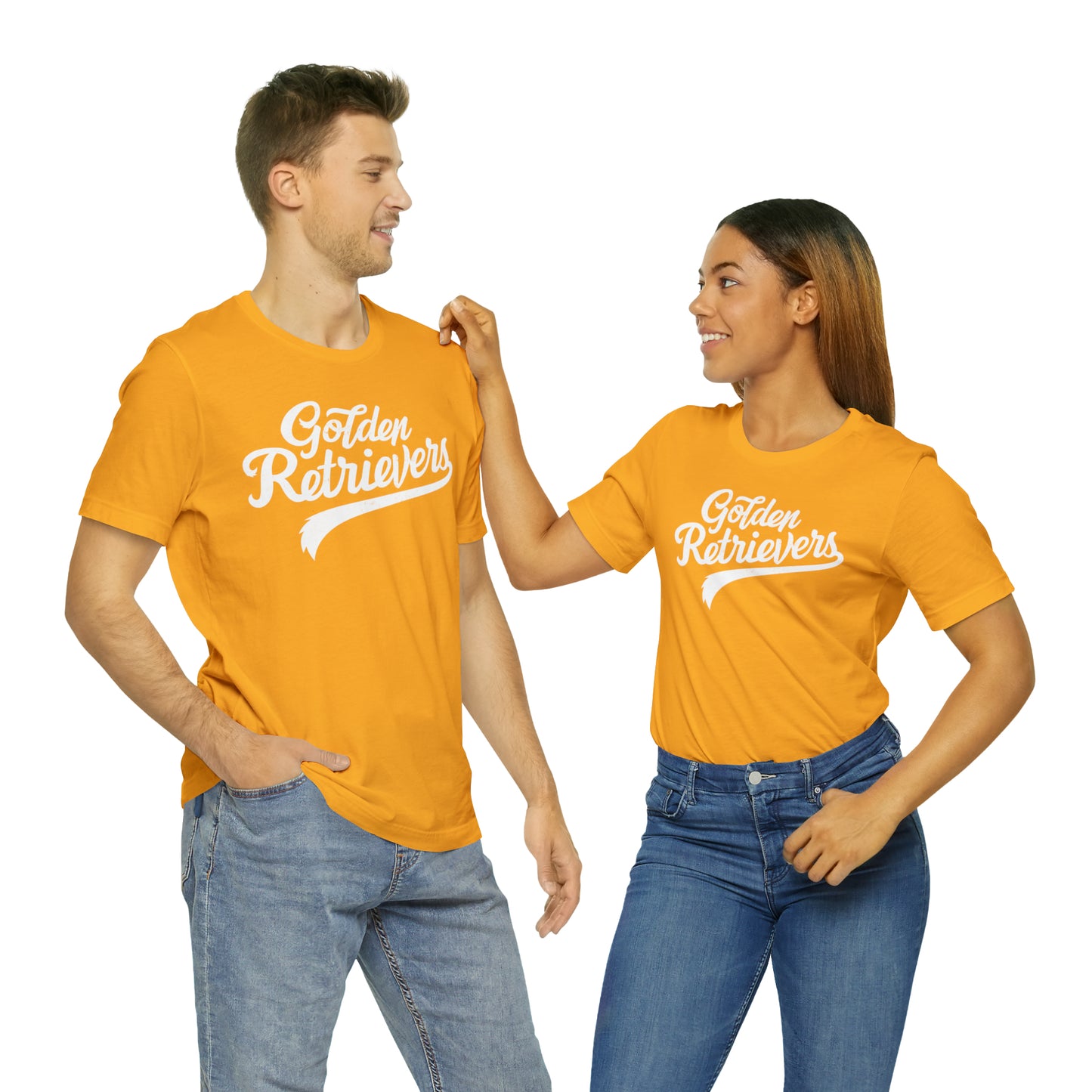 Golden Retrievers Script Unisex Tee, with Distressed White Print