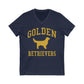 Golden Retrievers Collegiate Unisex V-Neck Tee, with Distressed Gold Print