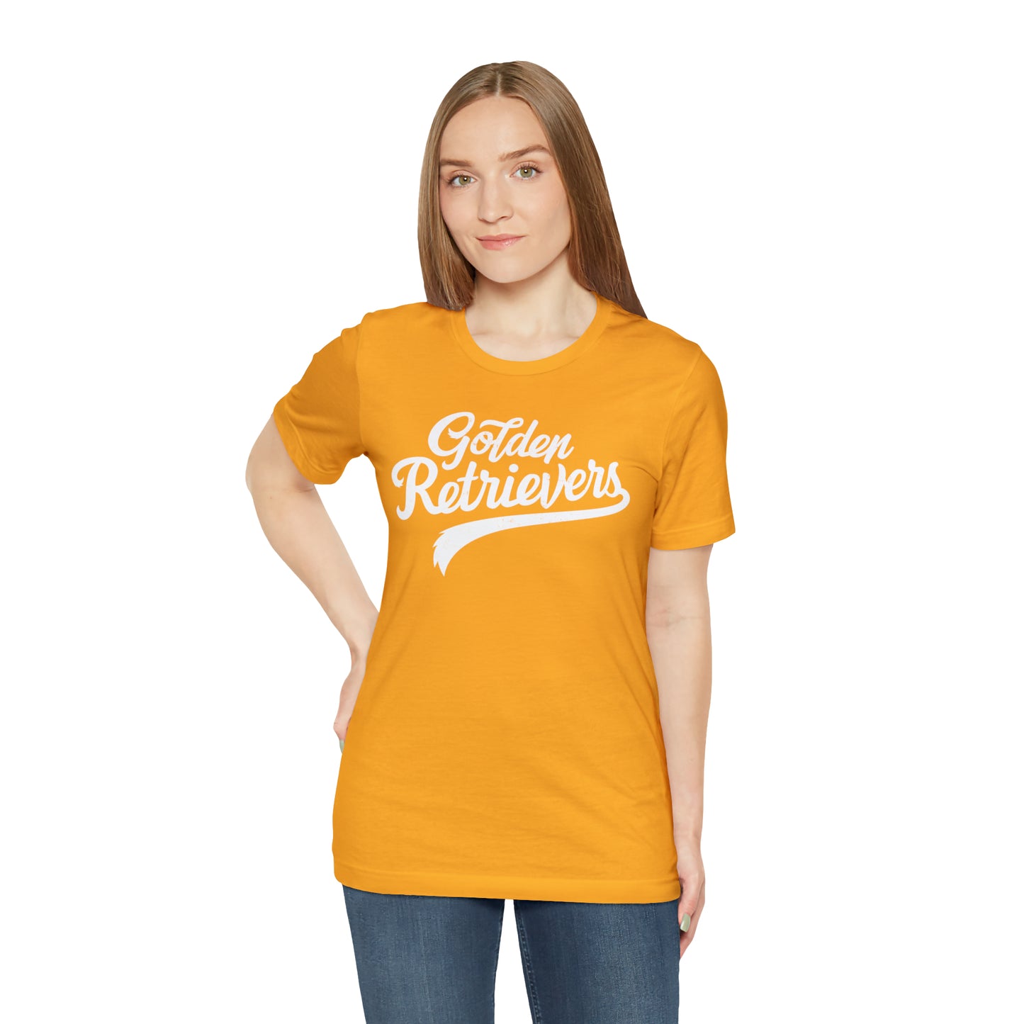 Golden Retrievers Script Unisex Tee, with Distressed White Print