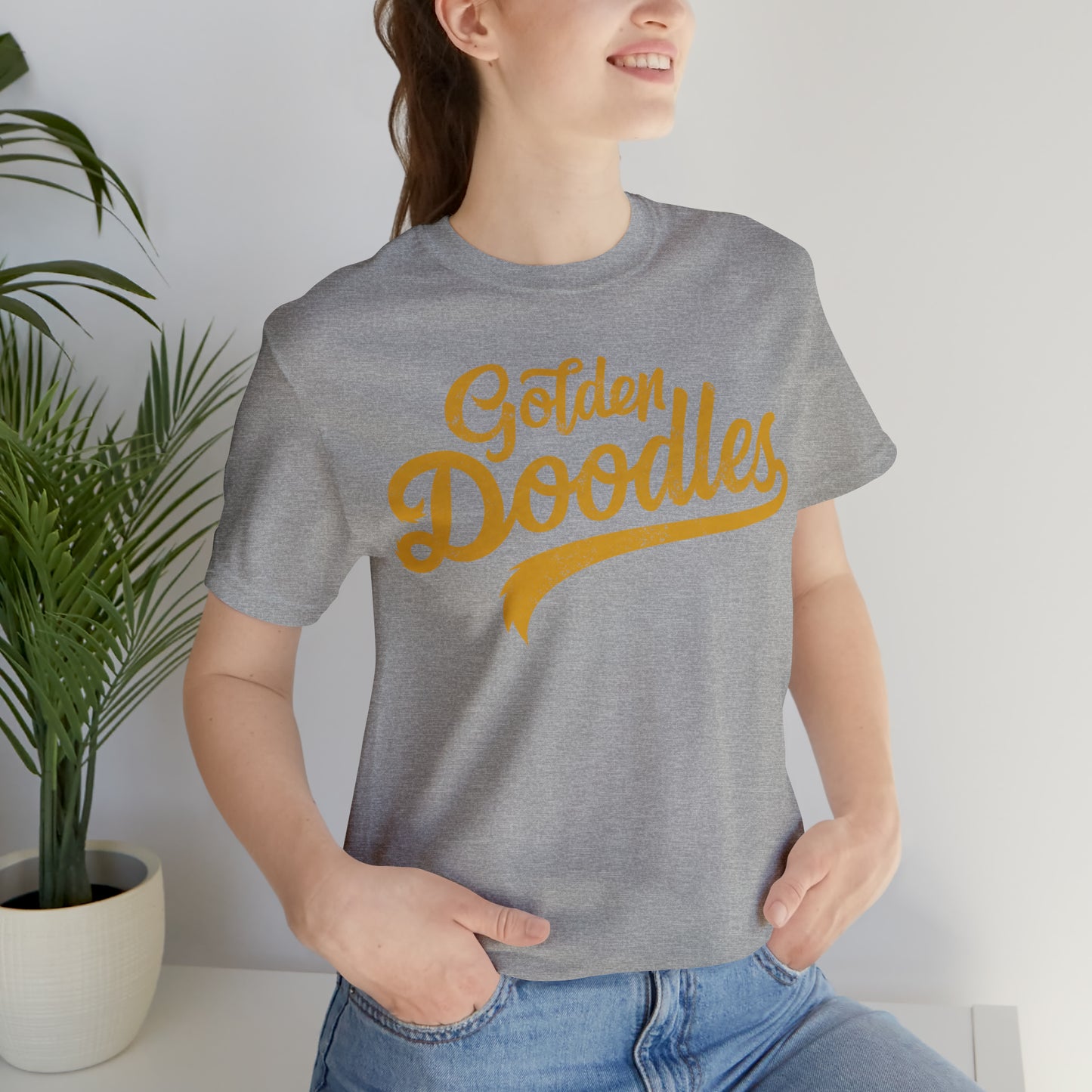 Golden Doodles, Unisex Short Sleeve Tee, Distressed Gold Print