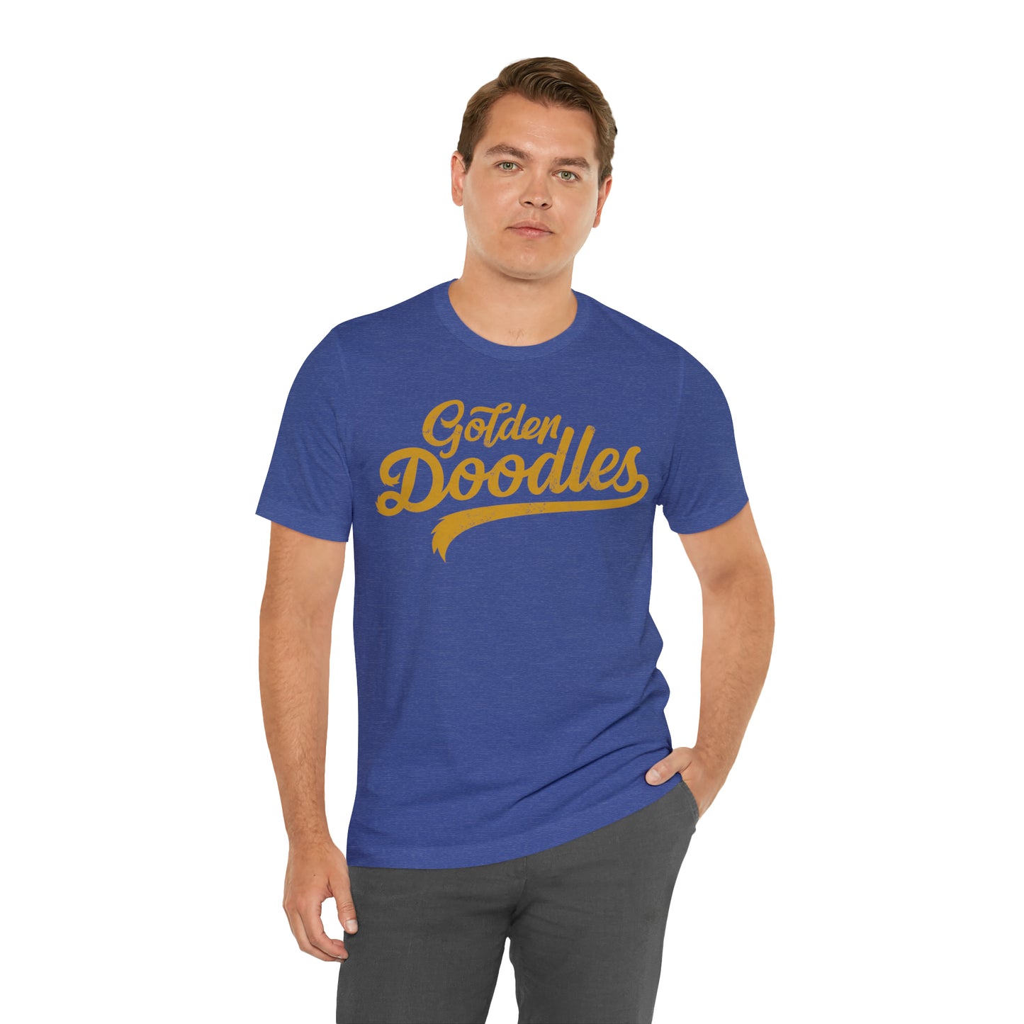 Golden Doodles, Unisex Short Sleeve Tee, Distressed Gold Print