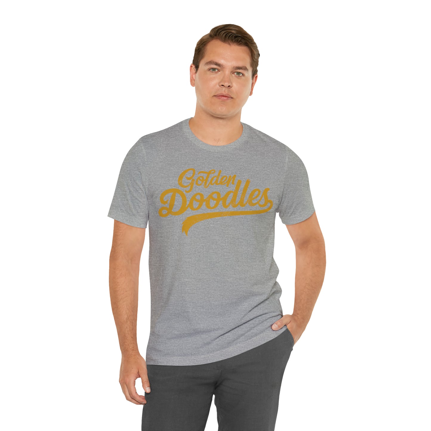 Golden Doodles, Unisex Short Sleeve Tee, Distressed Gold Print