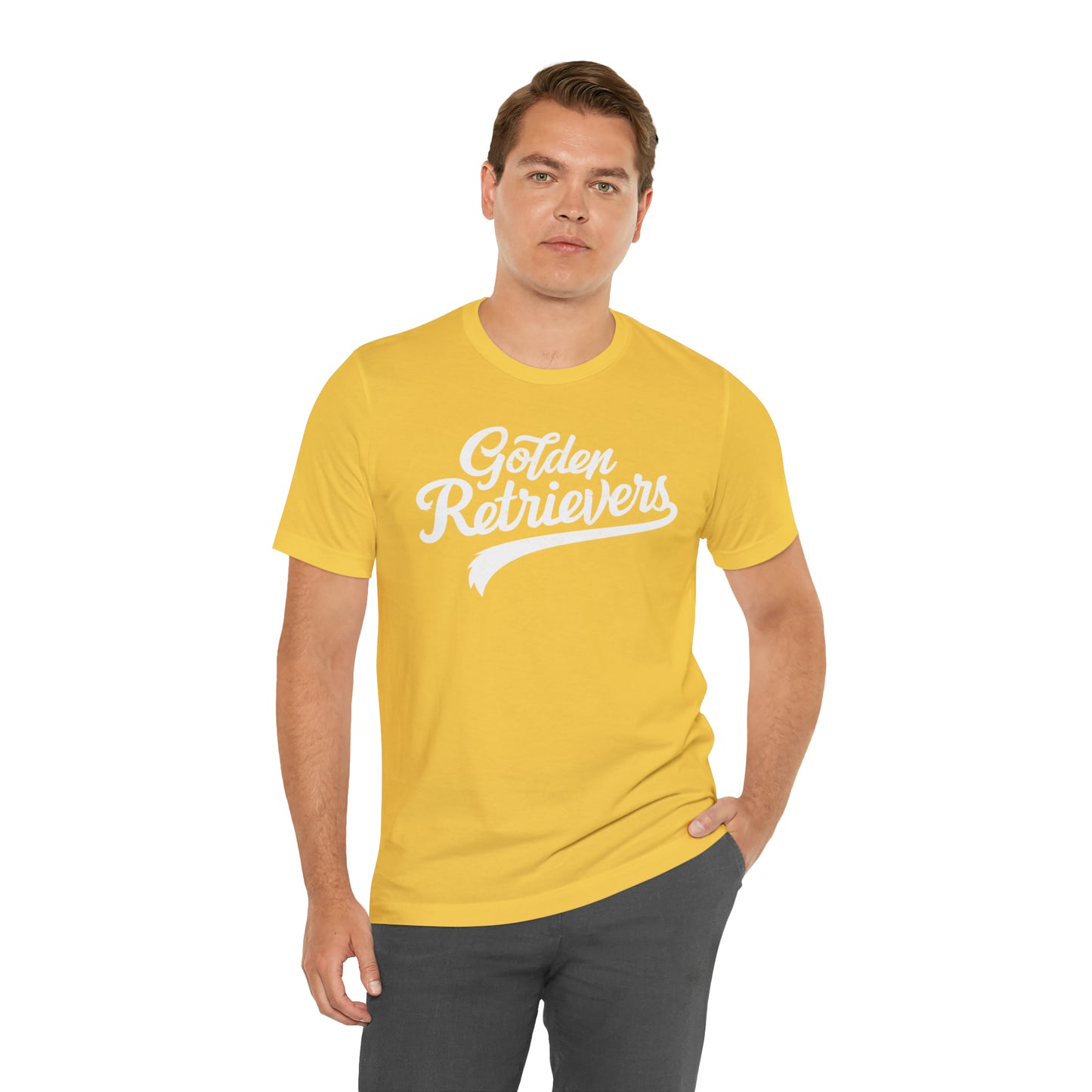 Golden Retrievers Script Unisex Tee, with Distressed White Print