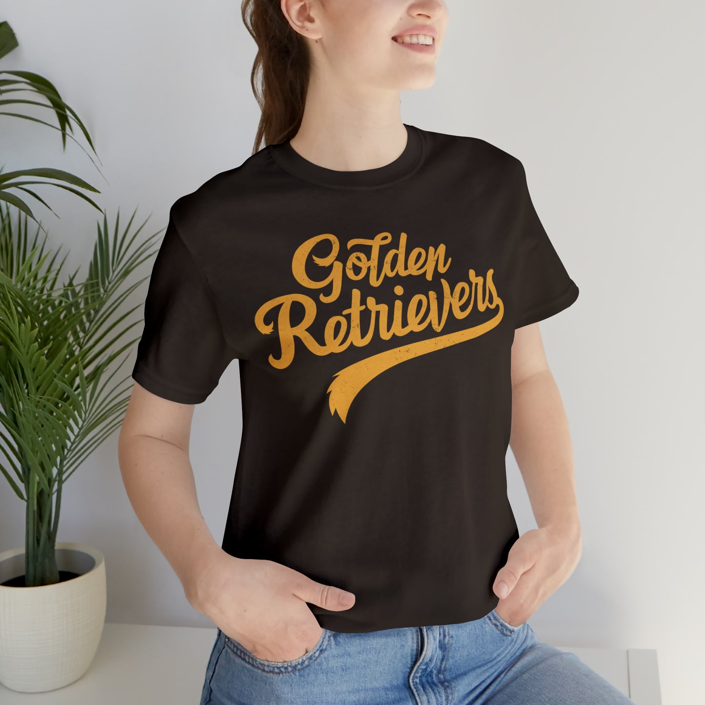 Golden Retrievers Script Unisex Tee, with Distressed Gold Print