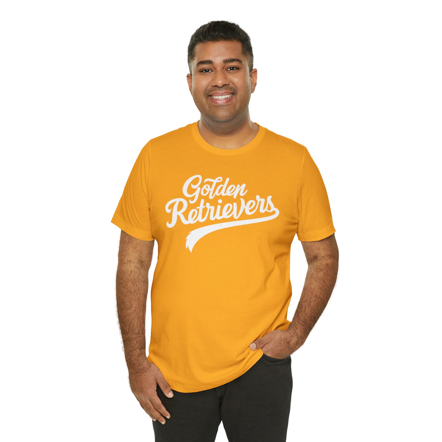 Golden Retrievers Script Unisex Tee, with Distressed White Print