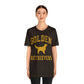 Golden Retrievers Collegiate Unisex Tee, with Distressed Gold Print