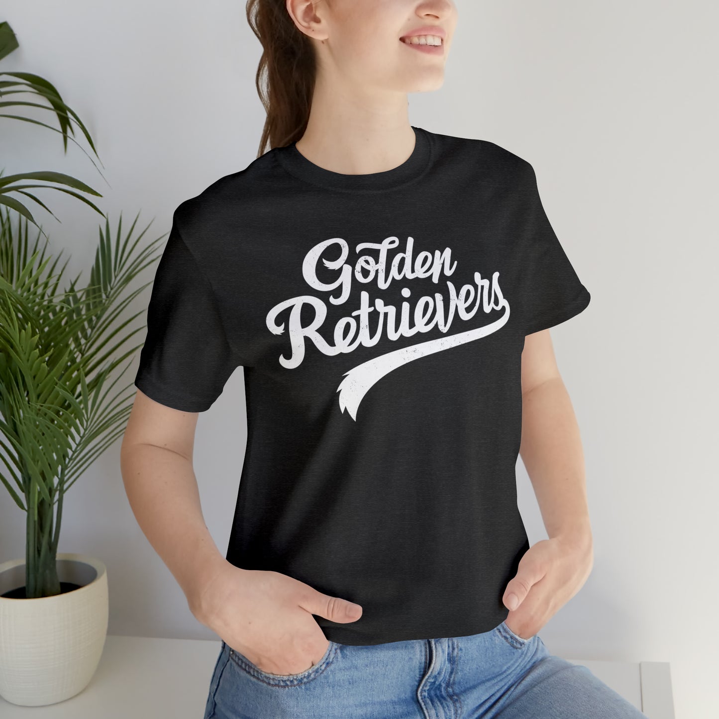 Golden Retrievers Script Unisex Tee, with Distressed White Print