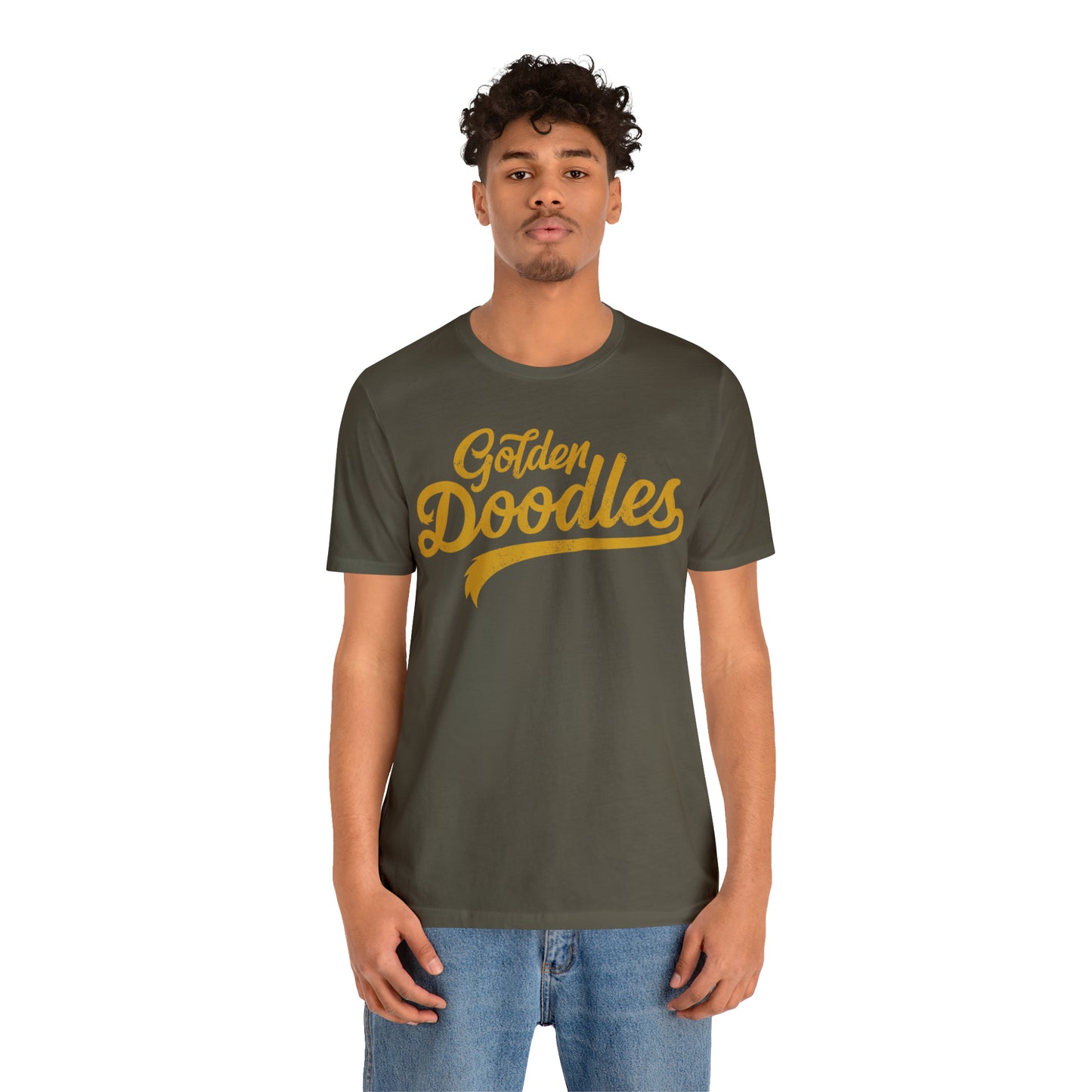 Golden Doodles, Unisex Short Sleeve Tee, Distressed Gold Print