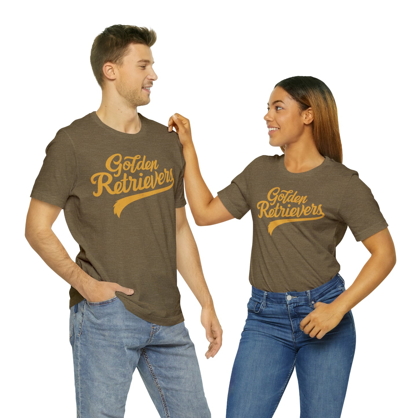 Golden Retrievers Script Unisex Tee, with Distressed Gold Print