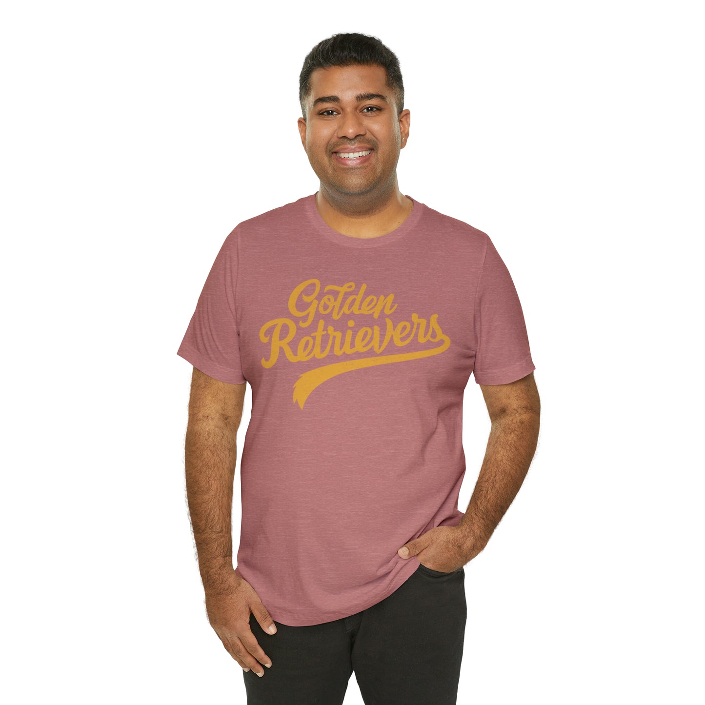 Golden Retrievers Script Unisex Tee, with Distressed Gold Print