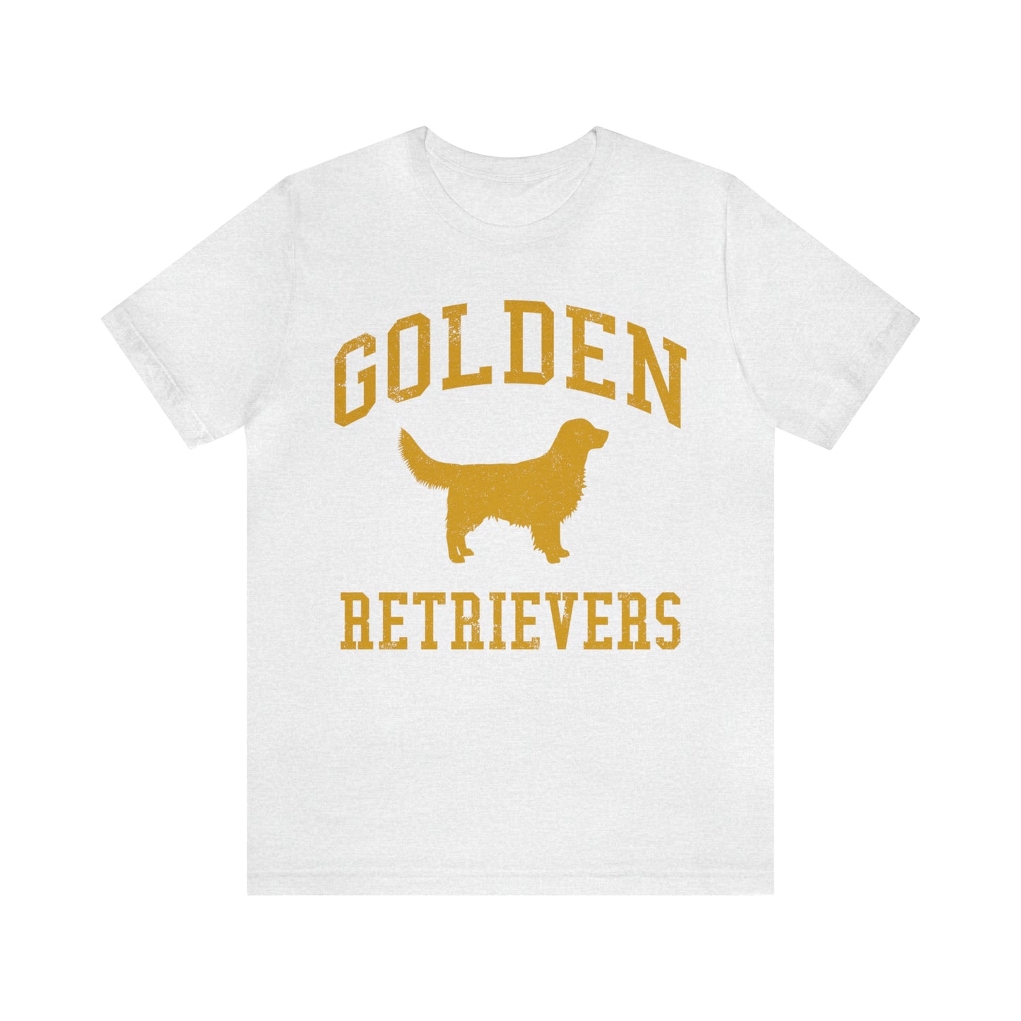 Golden Retrievers Collegiate Unisex Tee, with Distressed Gold Print