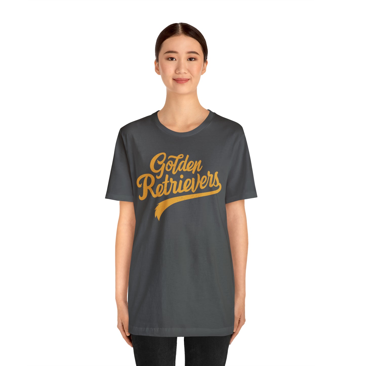 Golden Retrievers Script Unisex Tee, with Distressed Gold Print