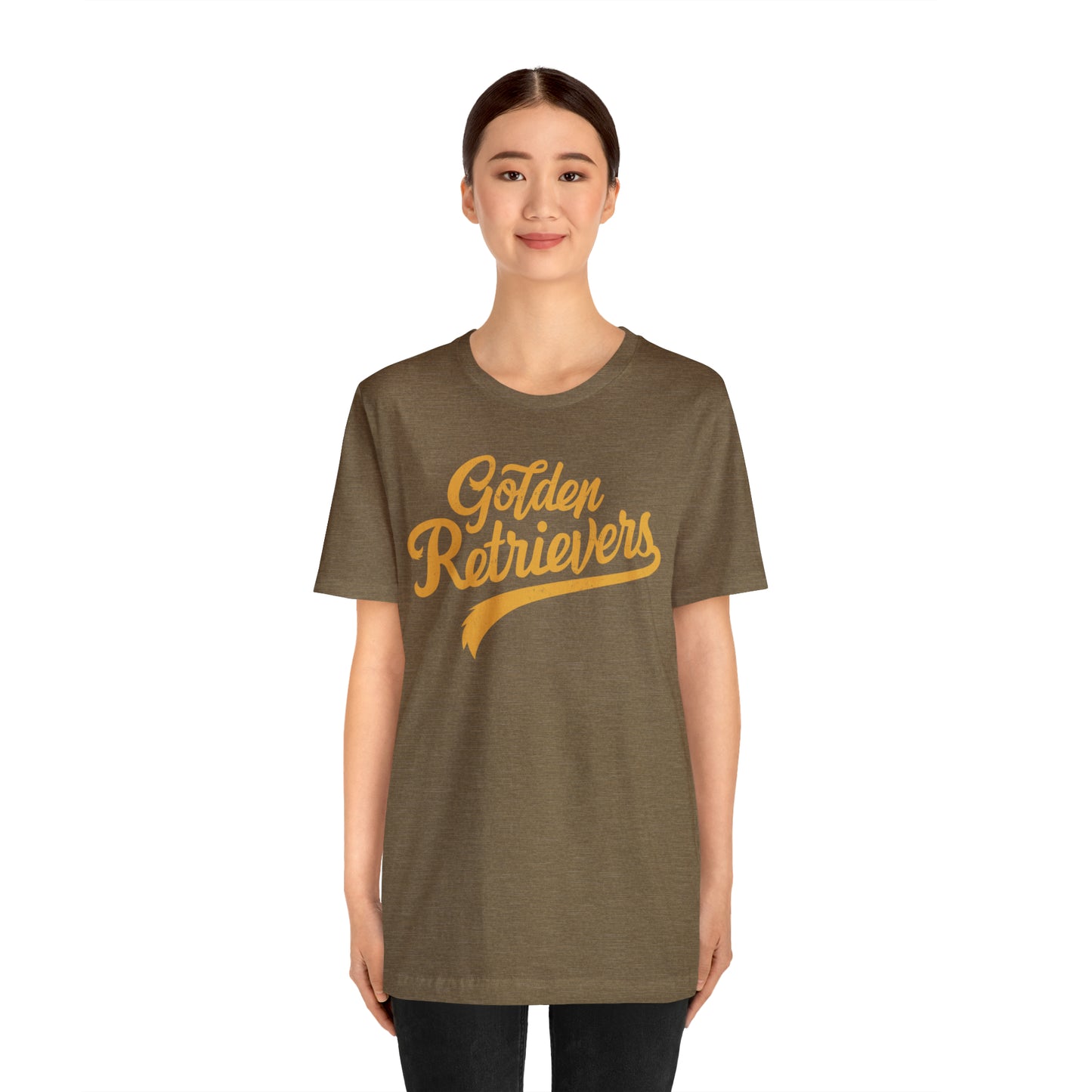 Golden Retrievers Script Unisex Tee, with Distressed Gold Print