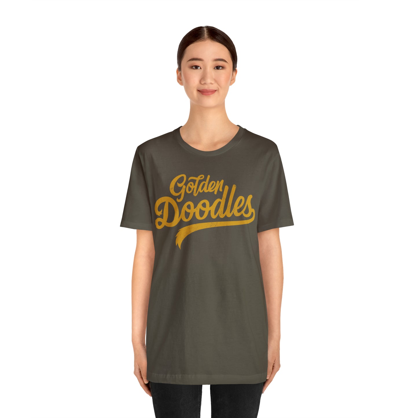 Golden Doodles, Unisex Short Sleeve Tee, Distressed Gold Print