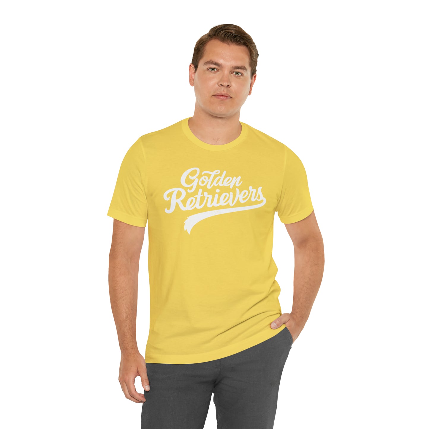 Golden Retrievers Script Unisex Tee, with Distressed White Print