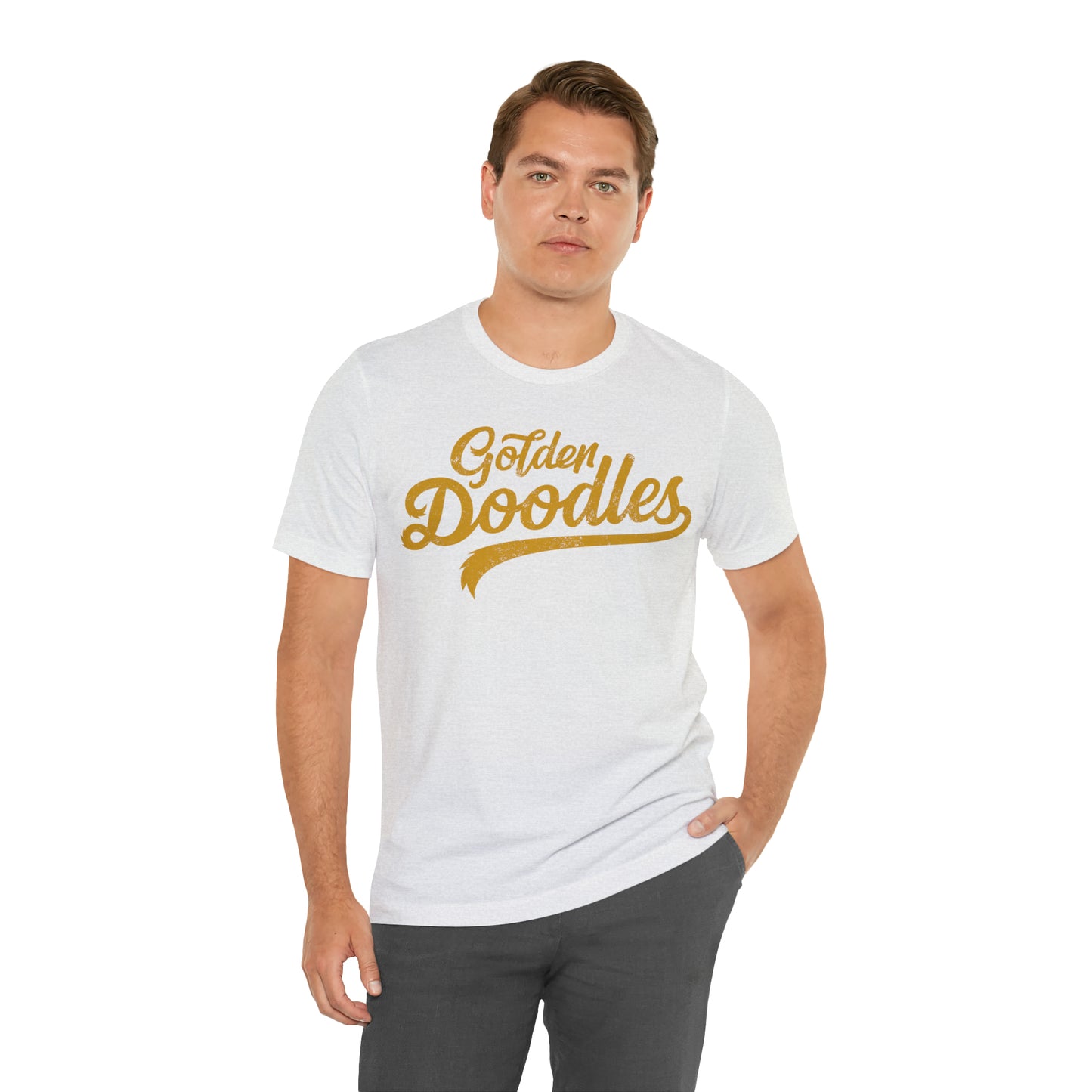 Golden Doodles, Unisex Short Sleeve Tee, Distressed Gold Print