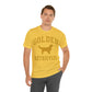 Golden Retrievers Collegiate Unisex Tee, with Distressed Gold Print