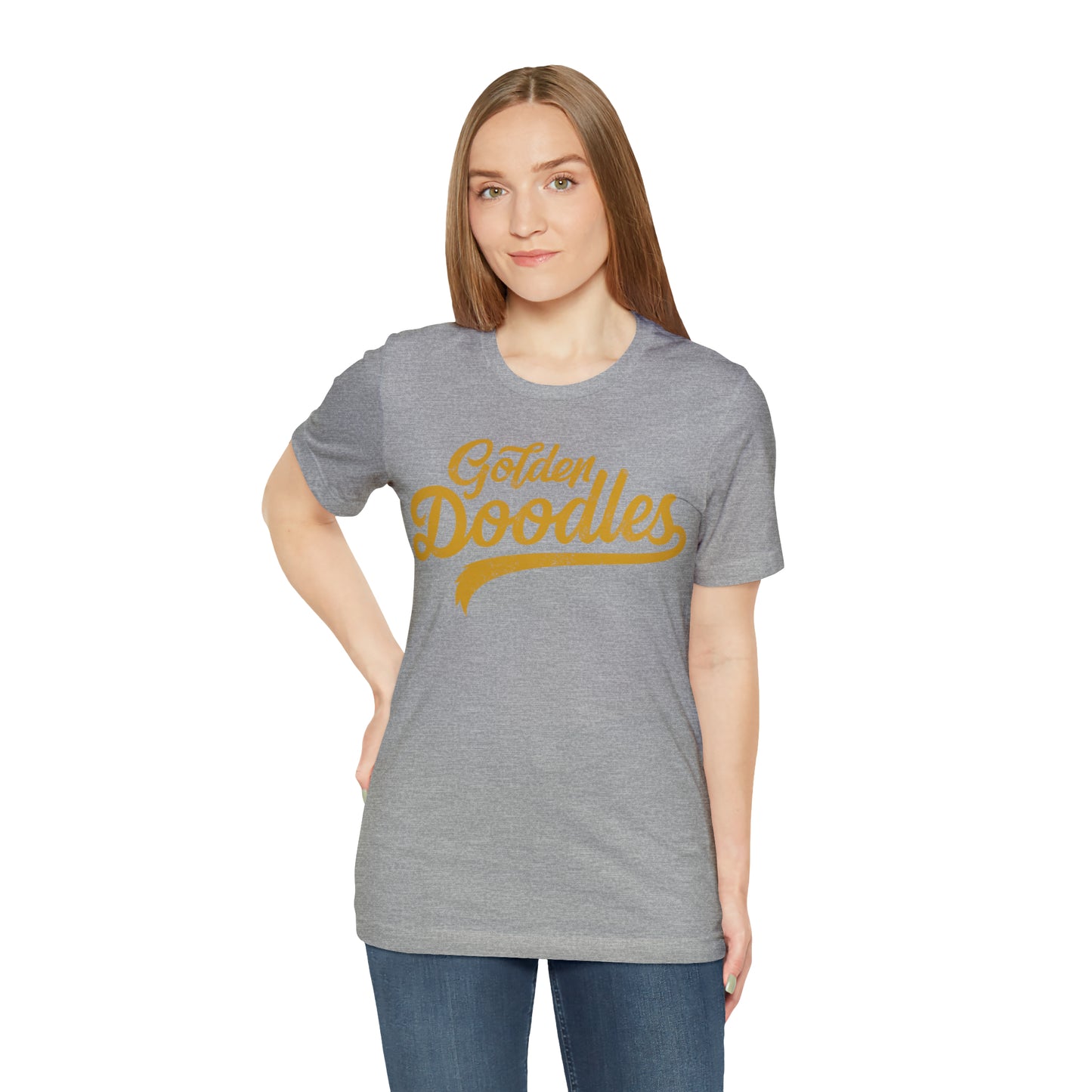 Golden Doodles, Unisex Short Sleeve Tee, Distressed Gold Print