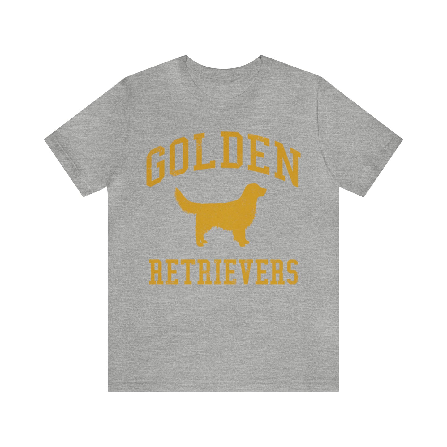 Golden Retrievers Collegiate Unisex Tee, with Distressed Gold Print