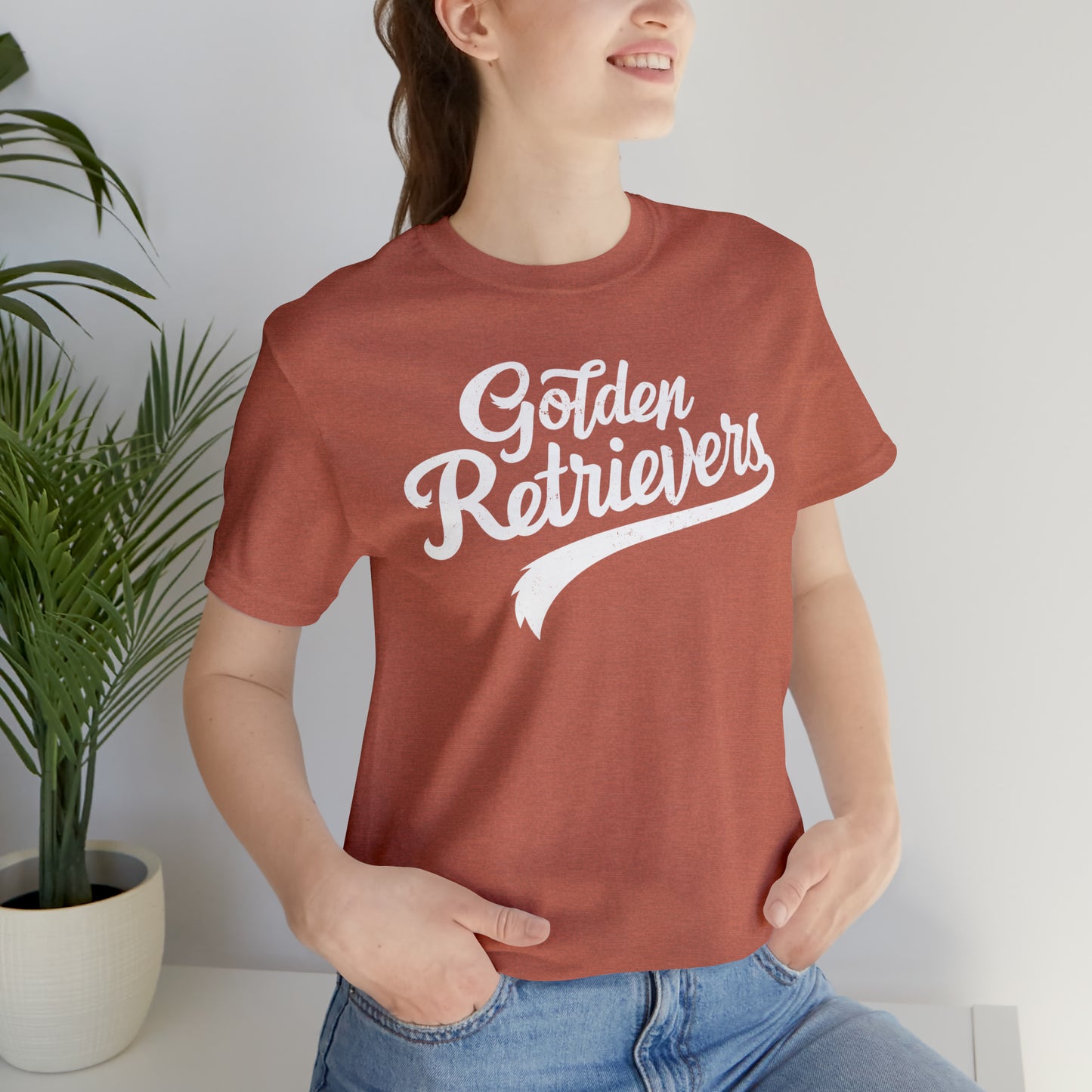 Golden Retrievers Script Unisex Tee, with Distressed White Print