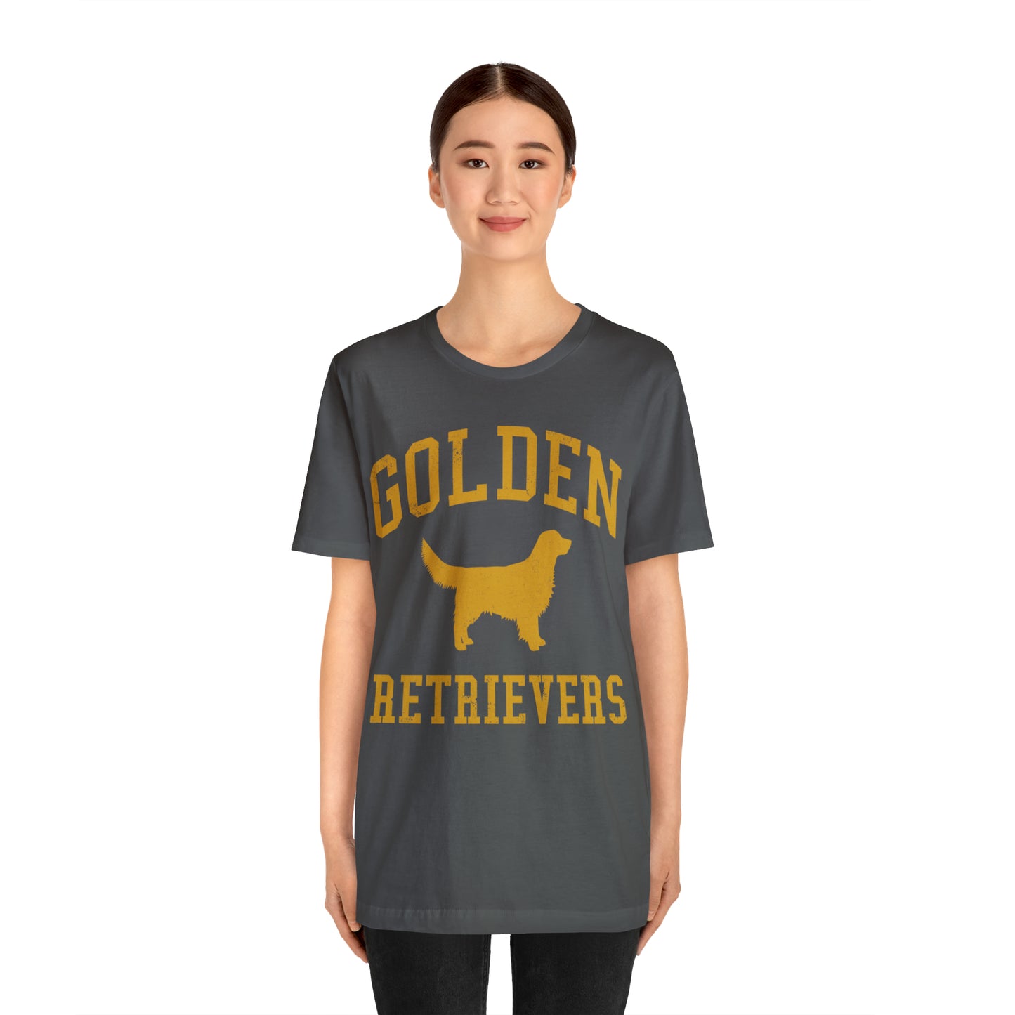 Golden Retrievers Collegiate Unisex Tee, with Distressed Gold Print