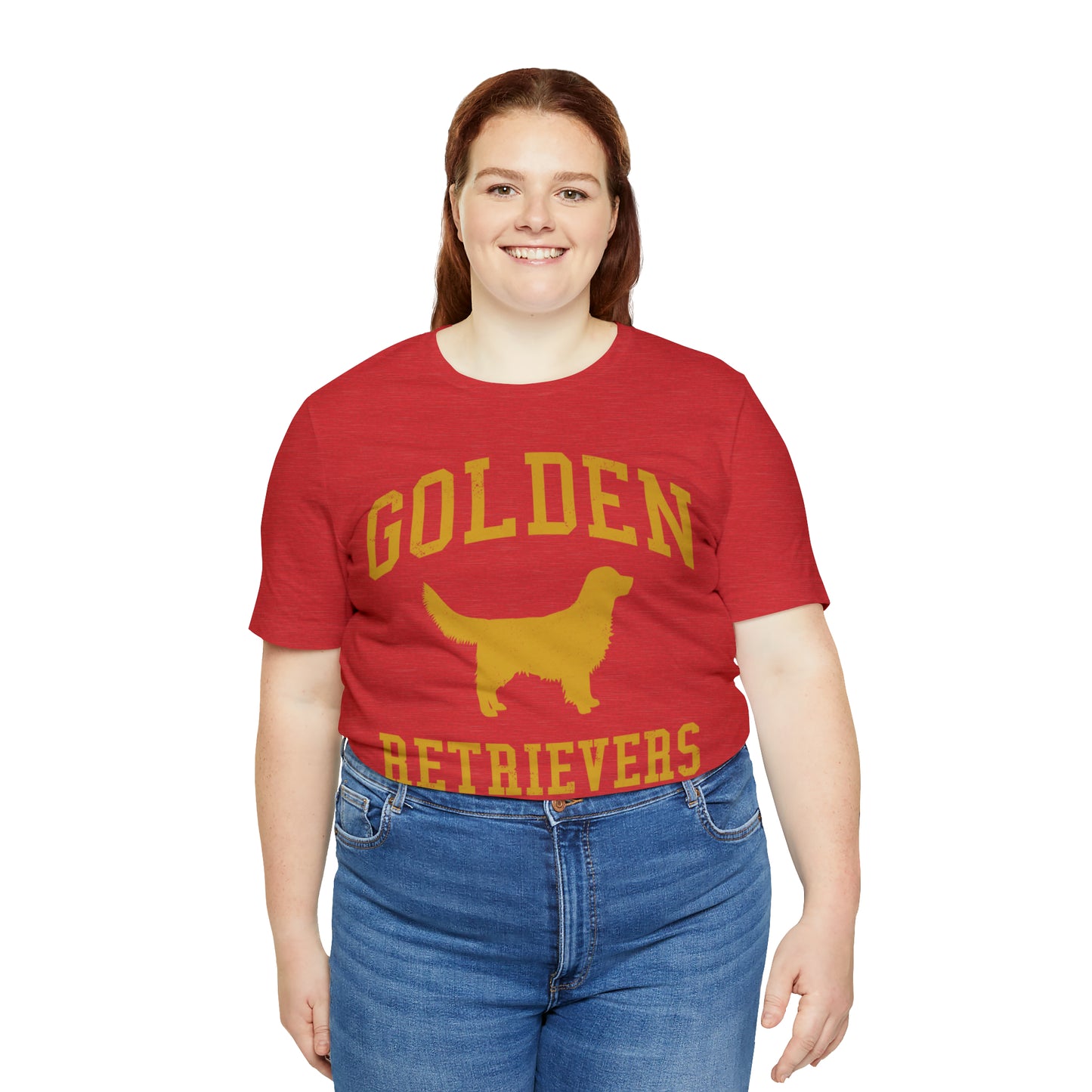 Golden Retrievers Collegiate Unisex Tee, with Distressed Gold Print