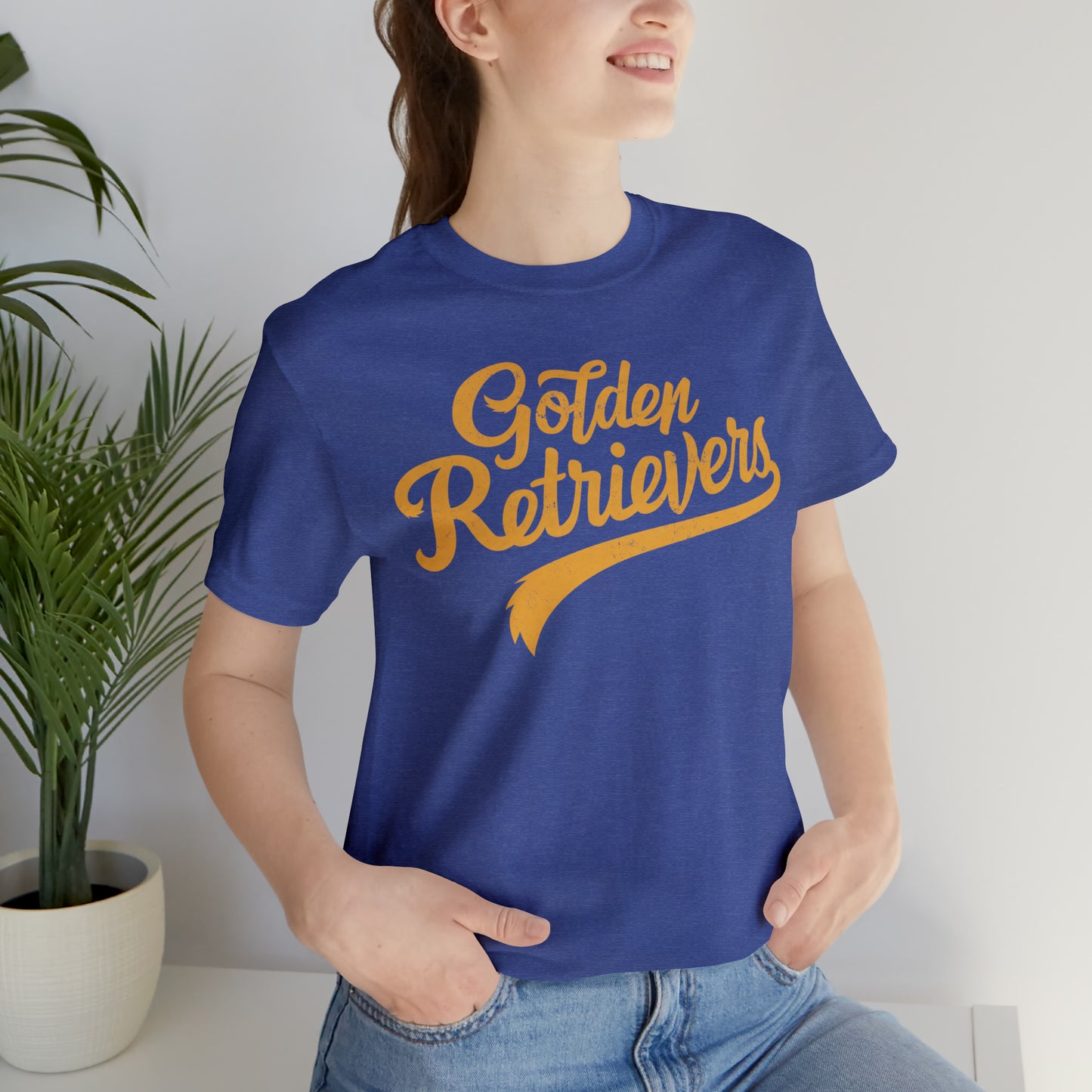 Golden Retrievers Script Unisex Tee, with Distressed Gold Print