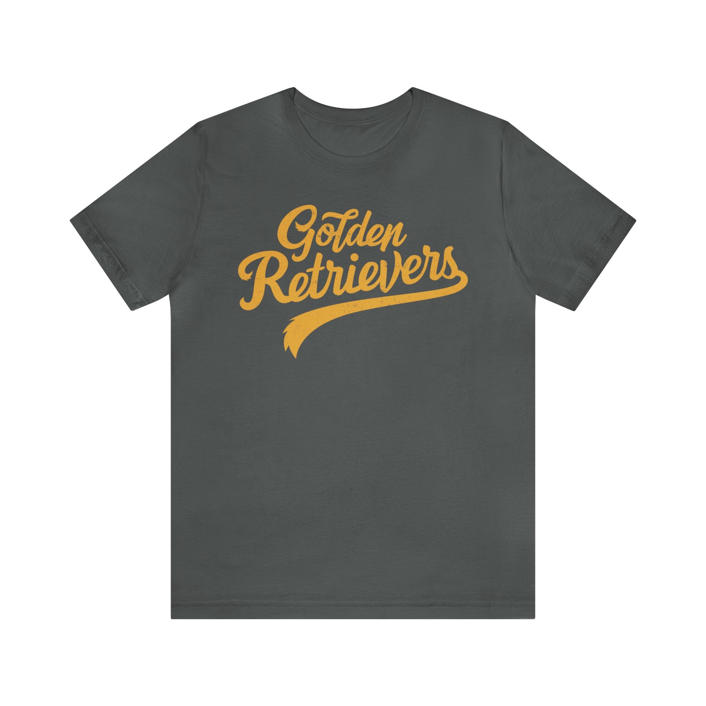 Golden Retrievers Script Unisex Tee, with Distressed Gold Print