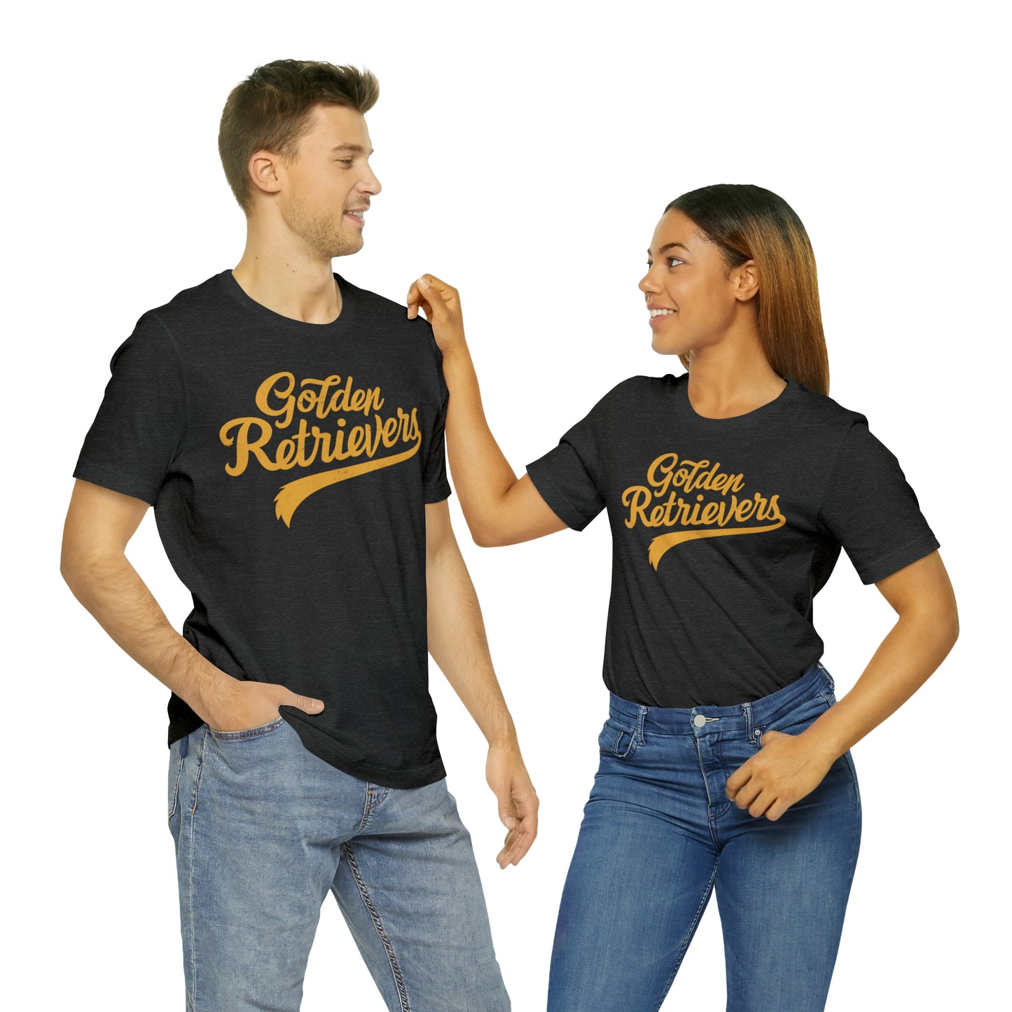 Golden Retrievers Script Unisex Tee, with Distressed Gold Print